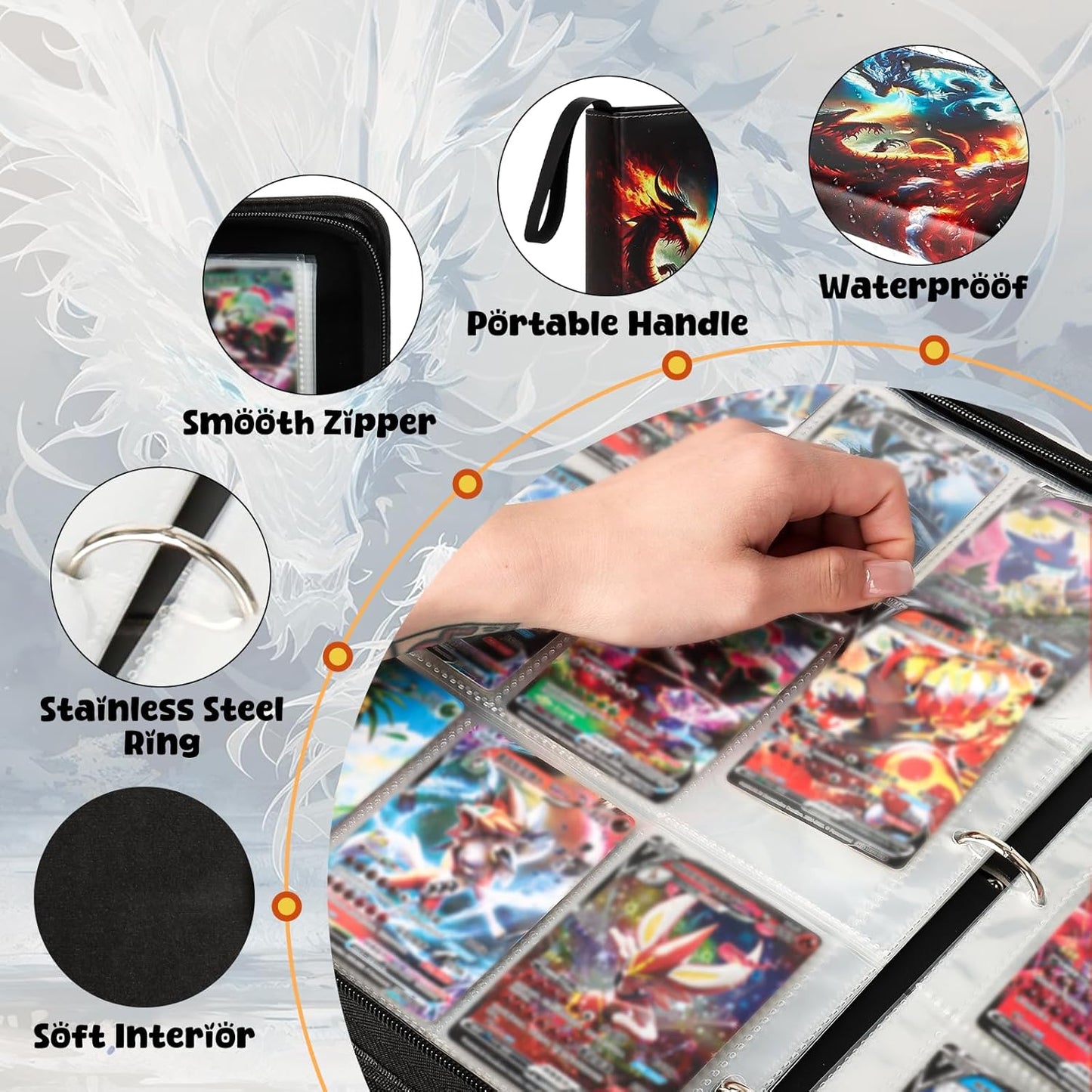 Premium Exo-Tec 9-Pocket Trading Card Binder - 900 Side Loading Pockets for TCG, Board Games & Collectibles - Durable Water-Resistant Card Album with Secure Zip Closure