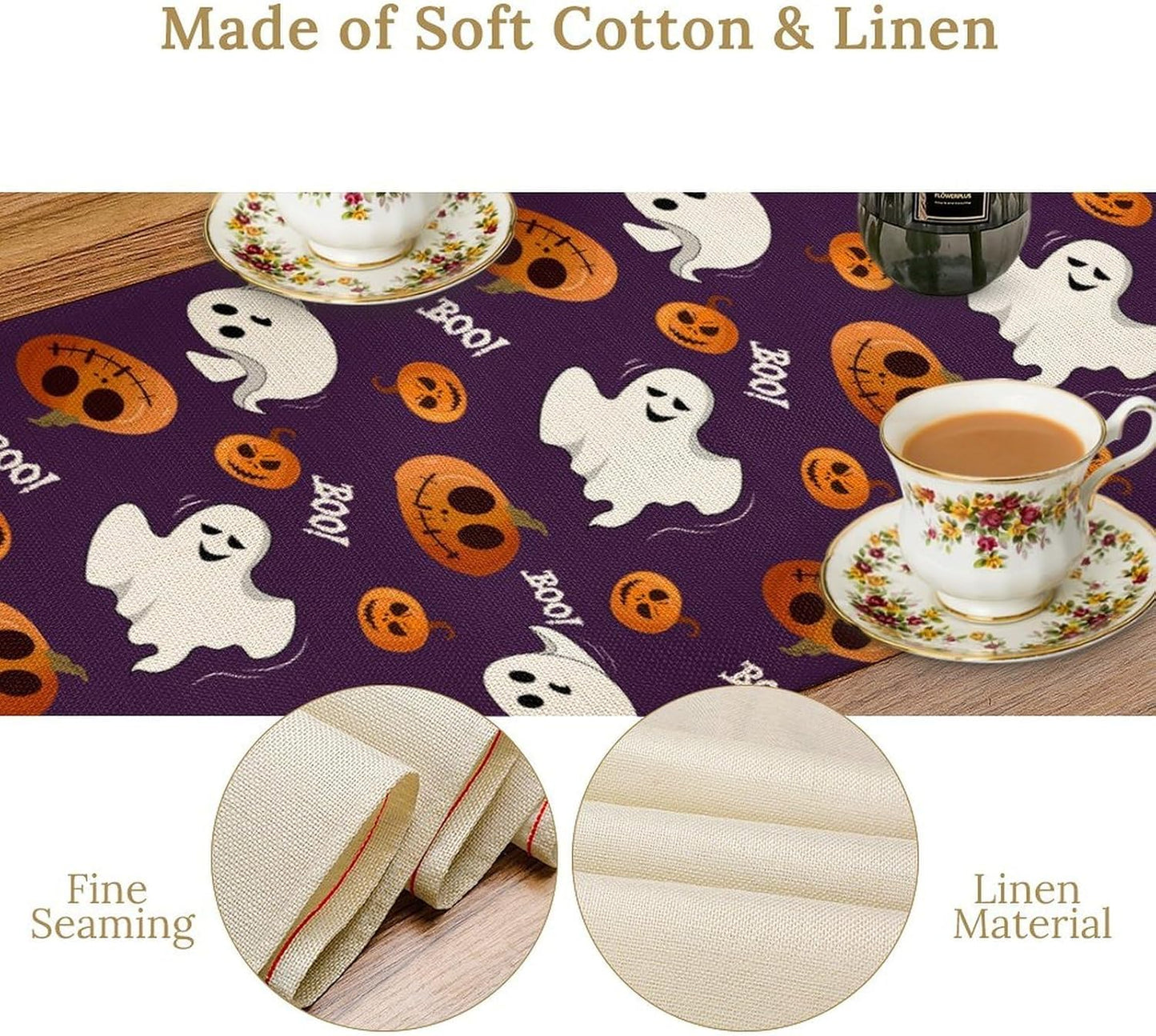 Halloween Table Runner,Ghost Pumpkin Halloween Table Runner for Kitchen Dining Table Decoration Home Party Decor 13x70 Inch