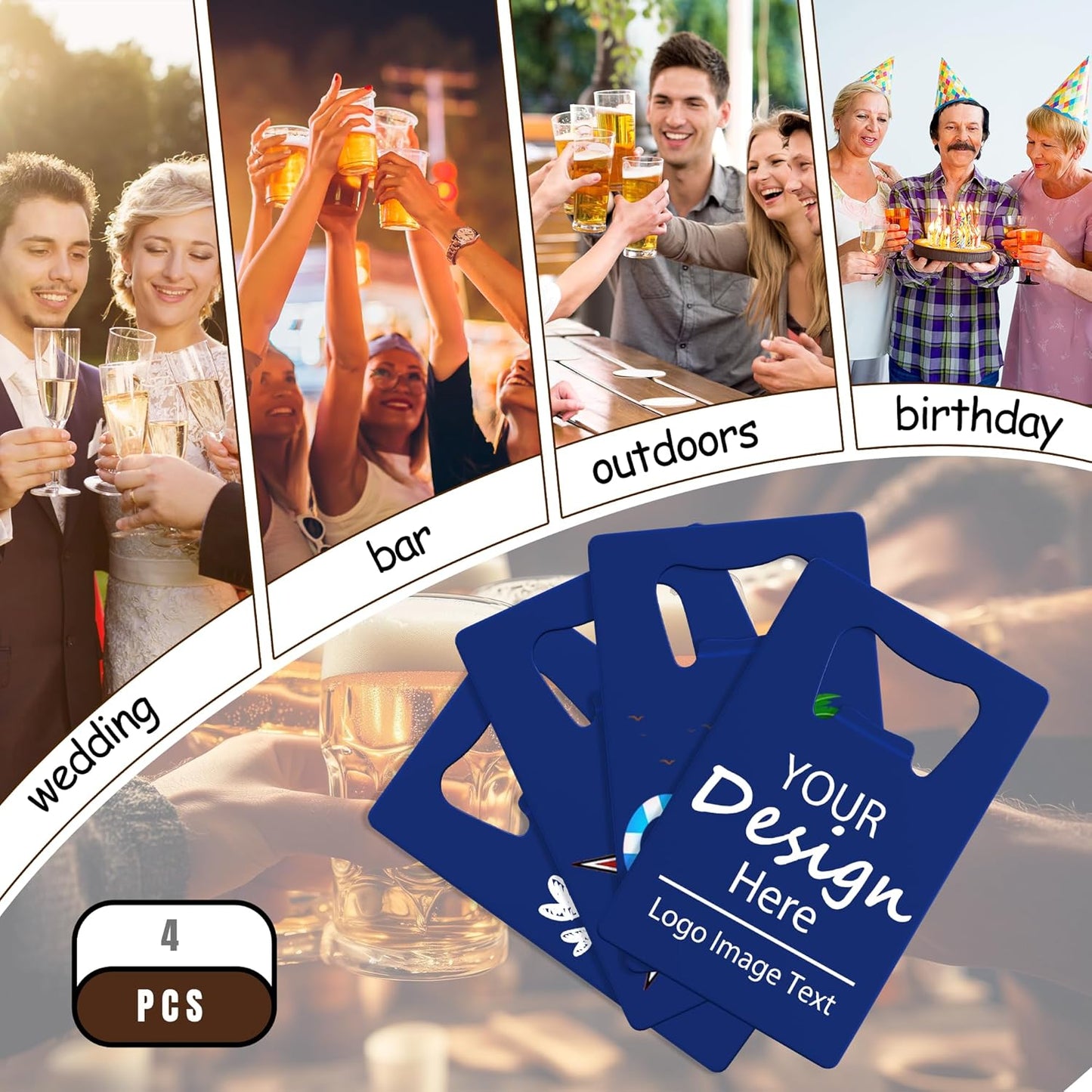 4-100 Pcs Personalized Bottle Opener, Custom Stainless Steel Credit Card Bottle Opener, Full Color Print for 6 Color, Design Your Text Logo for Bar, Wedding, Anniversaries, Party (Green)