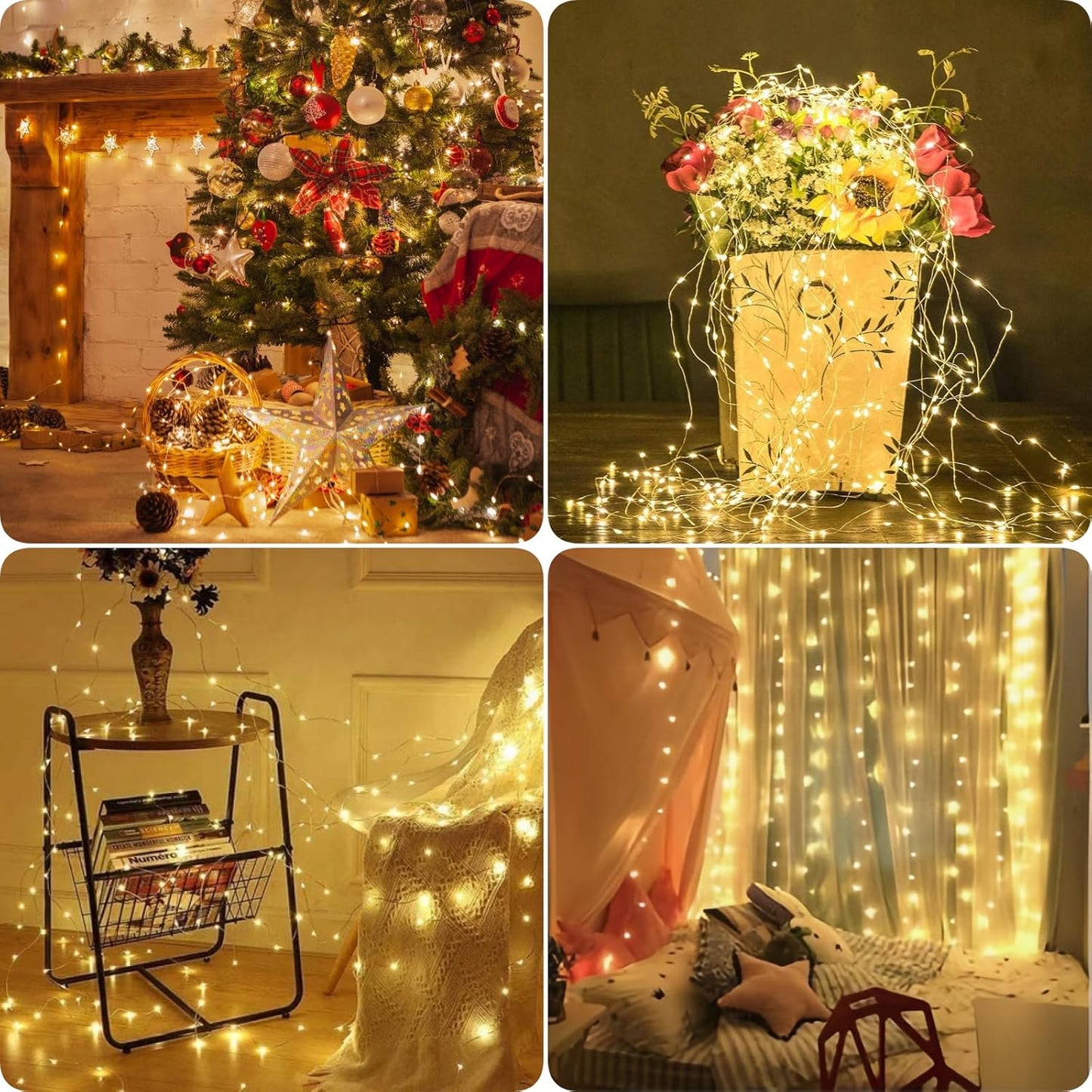 24 Pack Fairy Lights Battery Operated 7 Feet 20 Led Christmas Twinkle String Lights Silver Wire Waterproof for Classroom Christmas Valentine's Day Mason Jars Centerpiece Table Decorations (Warm White)