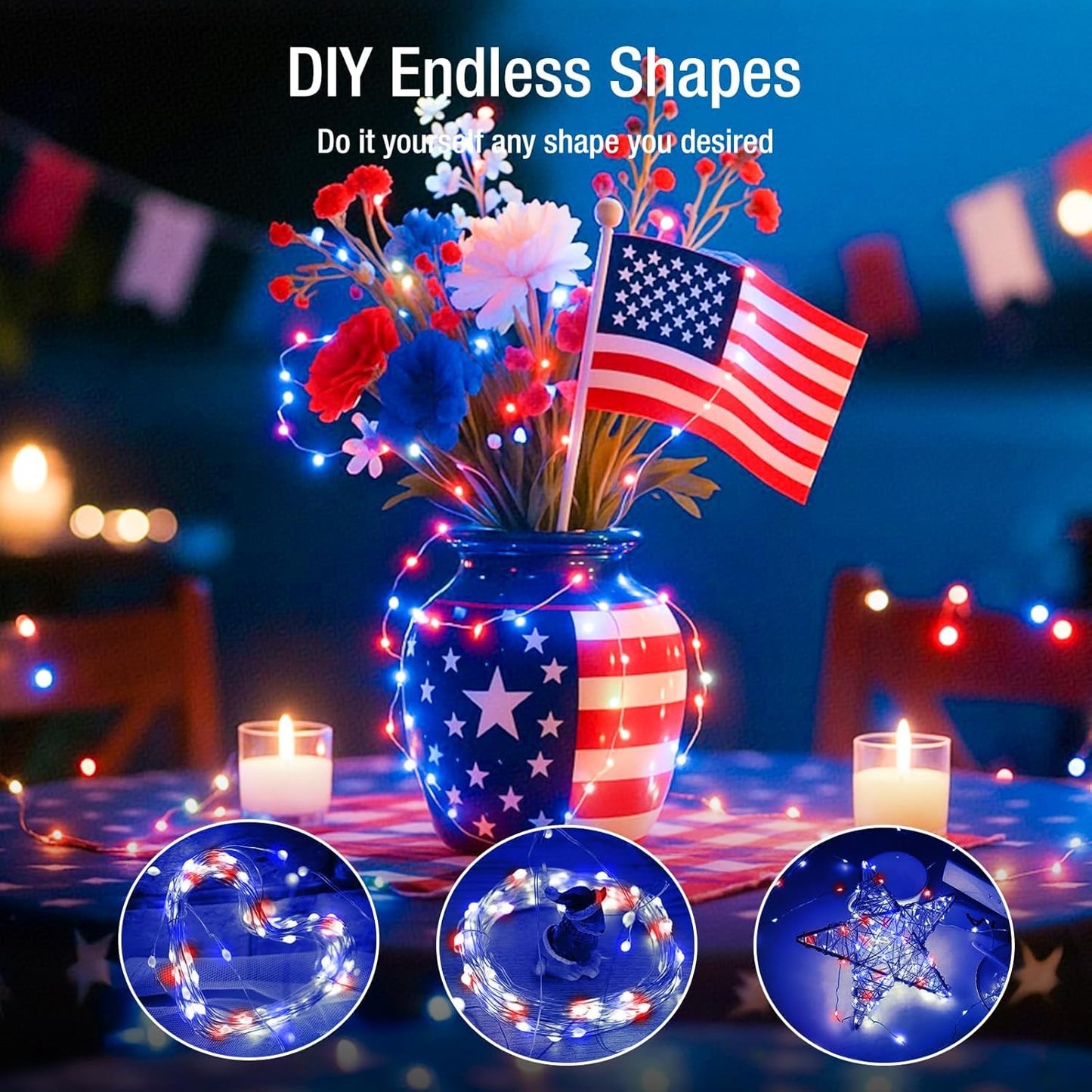 4th of July Decorations - 6 Pack Red White Blue Fairy Lights Battery Operated, 7ft 20 Led Twinkle Lights 3 Modes, Waterproof Bulk Mini String Light for Independence Day Patriotic Decorations