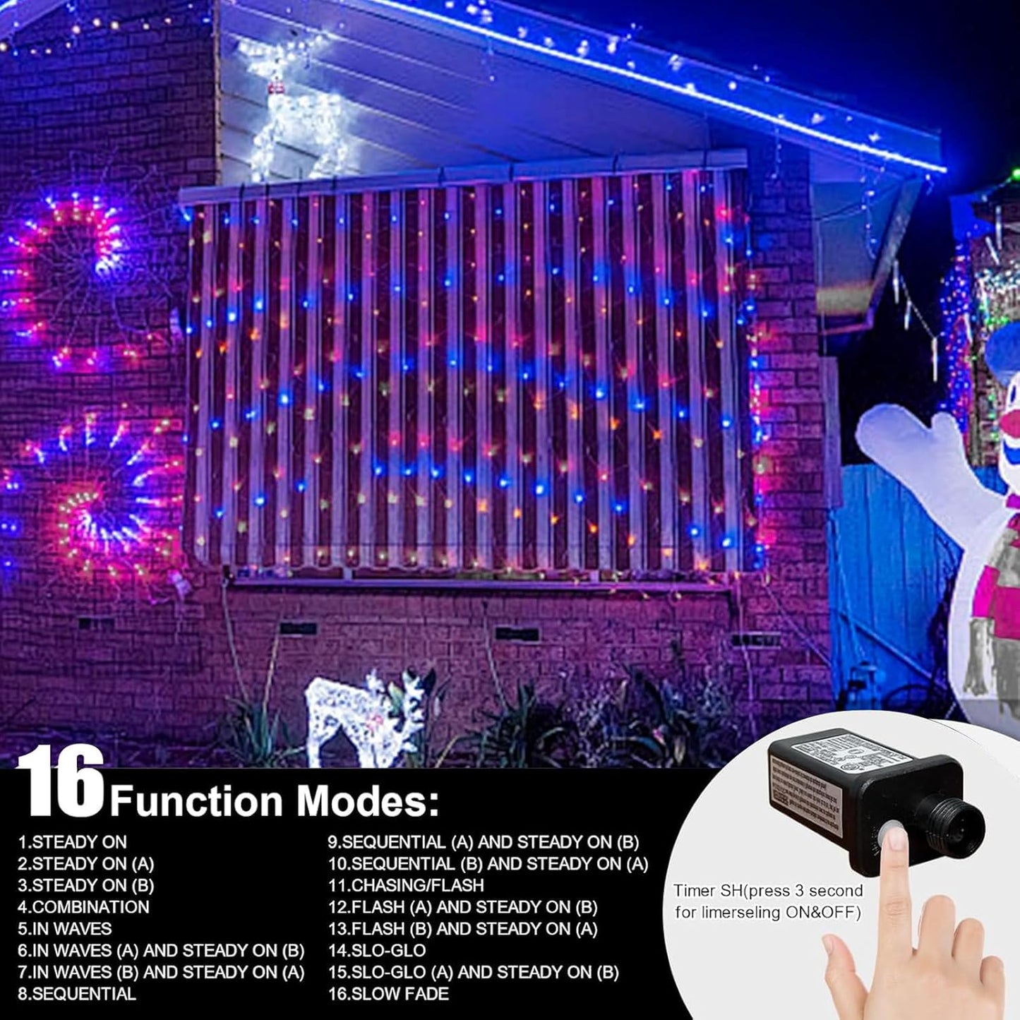 LAMPHOME 66ft Patriotic String Lights - Red White Blue Mini Lights, 200 LED Transparent Wire Fairy Starry String Lights Plug in, 11 Lighting Modes for Outdoor Tree Party Decoration (Red White Blue)