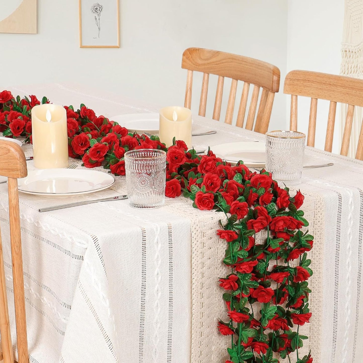 KHOYIME 9 Pack 72 FT Artificial Flower Garland, Fake Red Roses Vines Silk Flowers Faux Plastic Outdoor Hanging Floral Ivy Garland Decoration for Wedding Arch Bedroom Home Wall Backdrop Room Decor