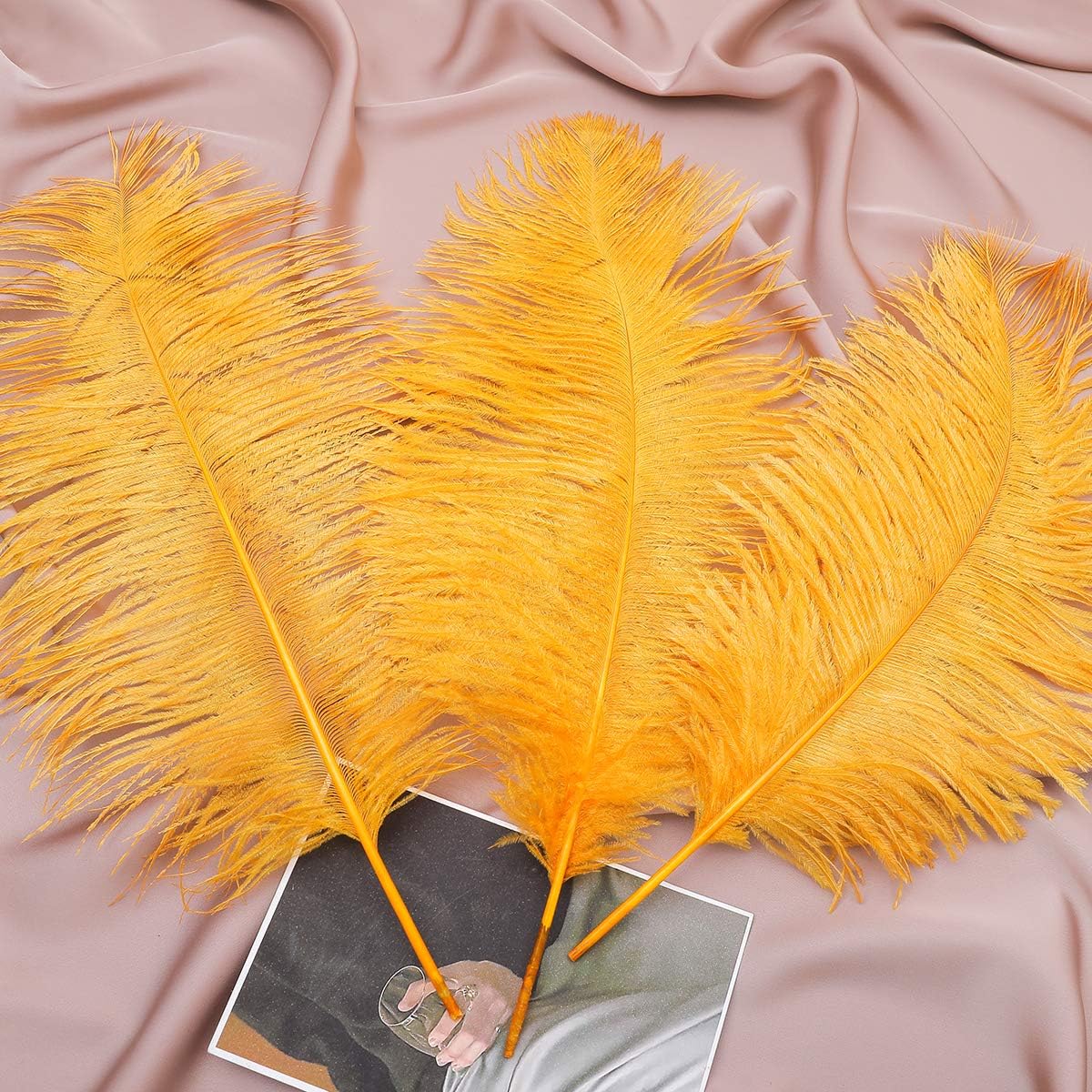 12pcs Natural Luxury Gold Ostrich Feathers 12-14inch (30-35cm) for Wedding Party Centerpieces，Flower Arrangement and Home Decoration.