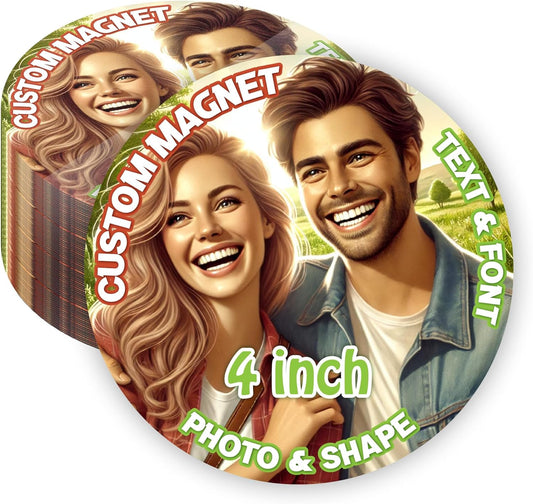 KETABAO – 4" Customize Circle Photo Magnets - Upload Your Photo for Personalized Magnets - Choose Your Shape - Add Your Text Fridge, Locker, and Car & More