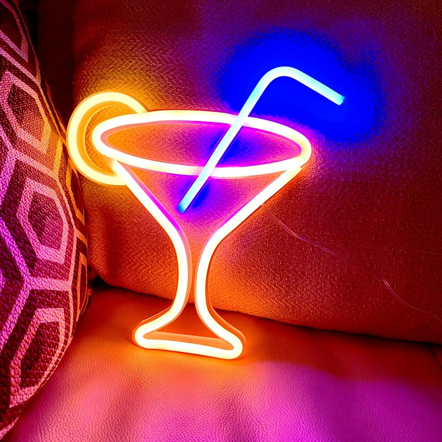 Led Cocktails Neon Sign,Wine Glass Neon Light Battery and USB Dual Powered Bar Neon Night Light Signs for Wall Decor,Cocktails Night Lamp for Bar, Club, Cocktail Bar, Restaurant, Shop