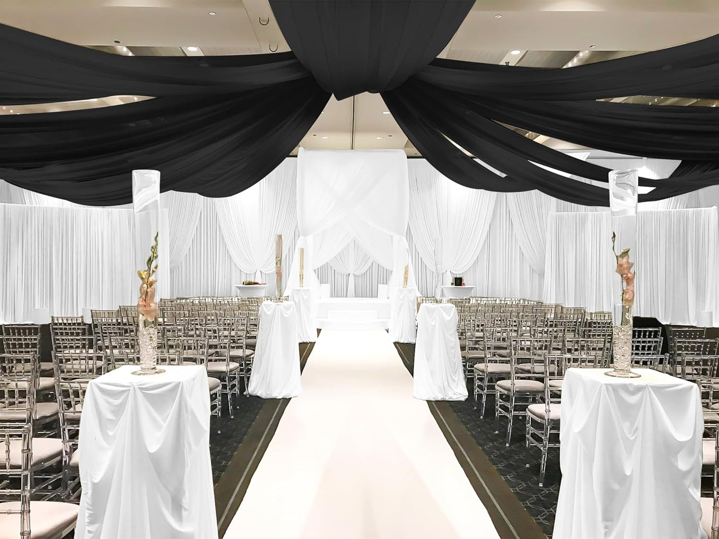 6 Panels Black Ceiling Drapes for Wedding, 5ftx40ft Ceiling Drapes Cheesecloth Sheer Fabric Curtain Wedding Arch Draping Fabric Romantic Ceilings Decorations for Weddings Party Ceremony Stage