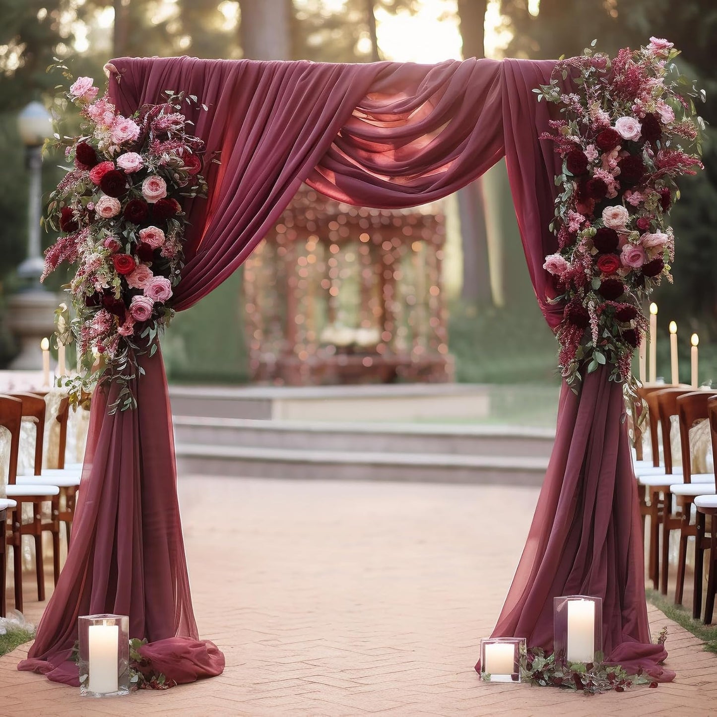 Arch Drapes for Wedding Arch Draping Fabric Burgundy Sheer Backdrop Curtain for Ceremony Bridal Party Decor 19Ft Length x 28" Width 6 Panels