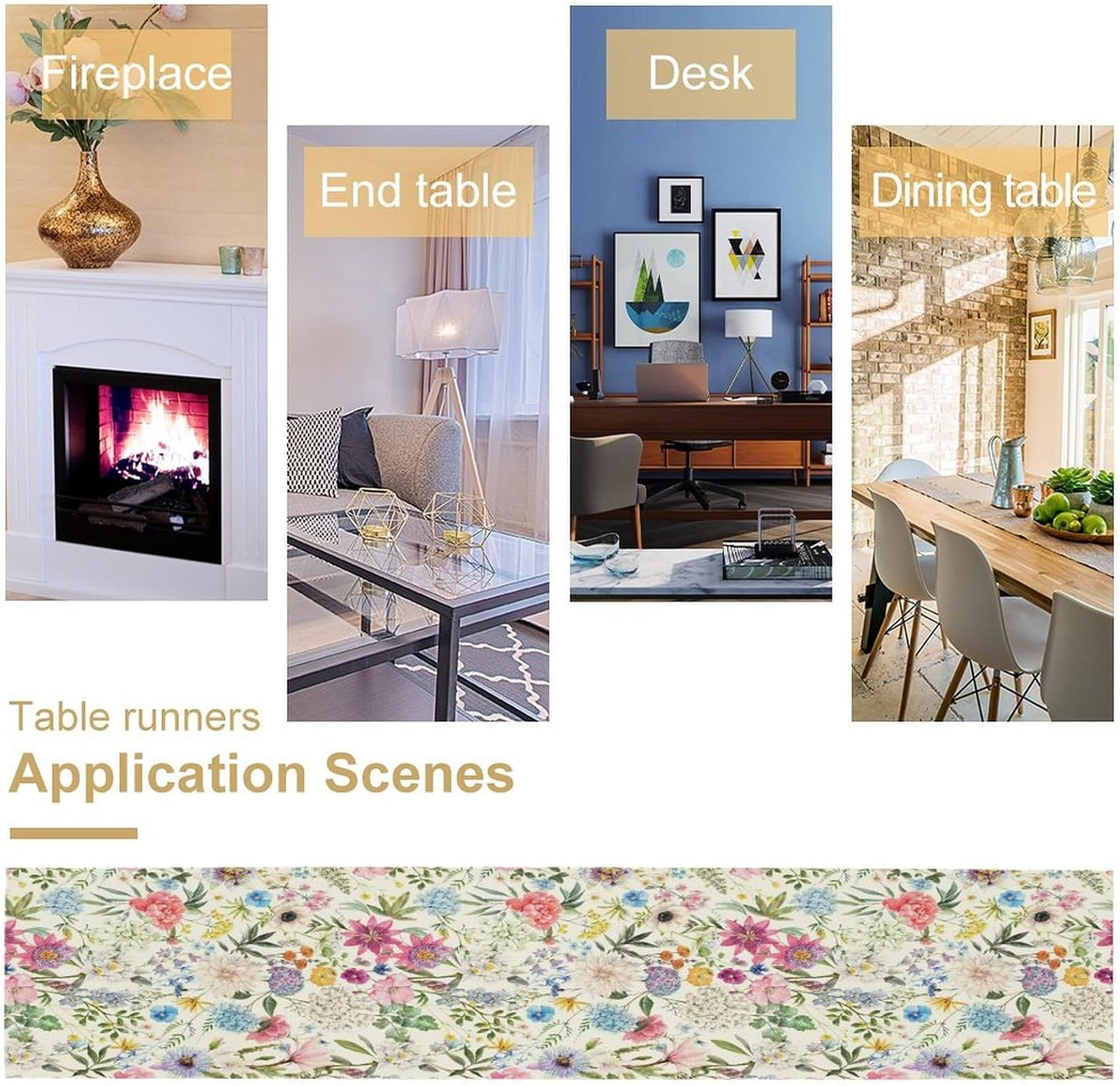 Floral Table Runner Watercolor Peony Rose Flower Kitchen Table Decoration for Indoor and Outdoor Wedding Party 13x108 Inch