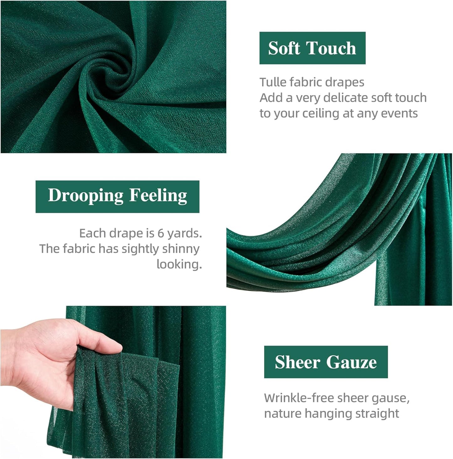 Wedding Arch Draping Fabric, 1 Panel 28" x 19Ft Emerald Green Arch Drapes Sheer Backdrop Curtain for Wedding Ceremony Party Ceiling Decor