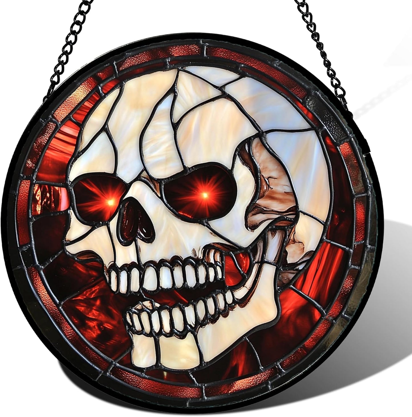 Stained Glass Window Hanging - Halloween Decorations White Skeleton Suncatcher for Doors Garden Indoor Spooky Funny Red Sun Catchers Gothic Decor Horror Gifts for Women Men Friend 9.8 in