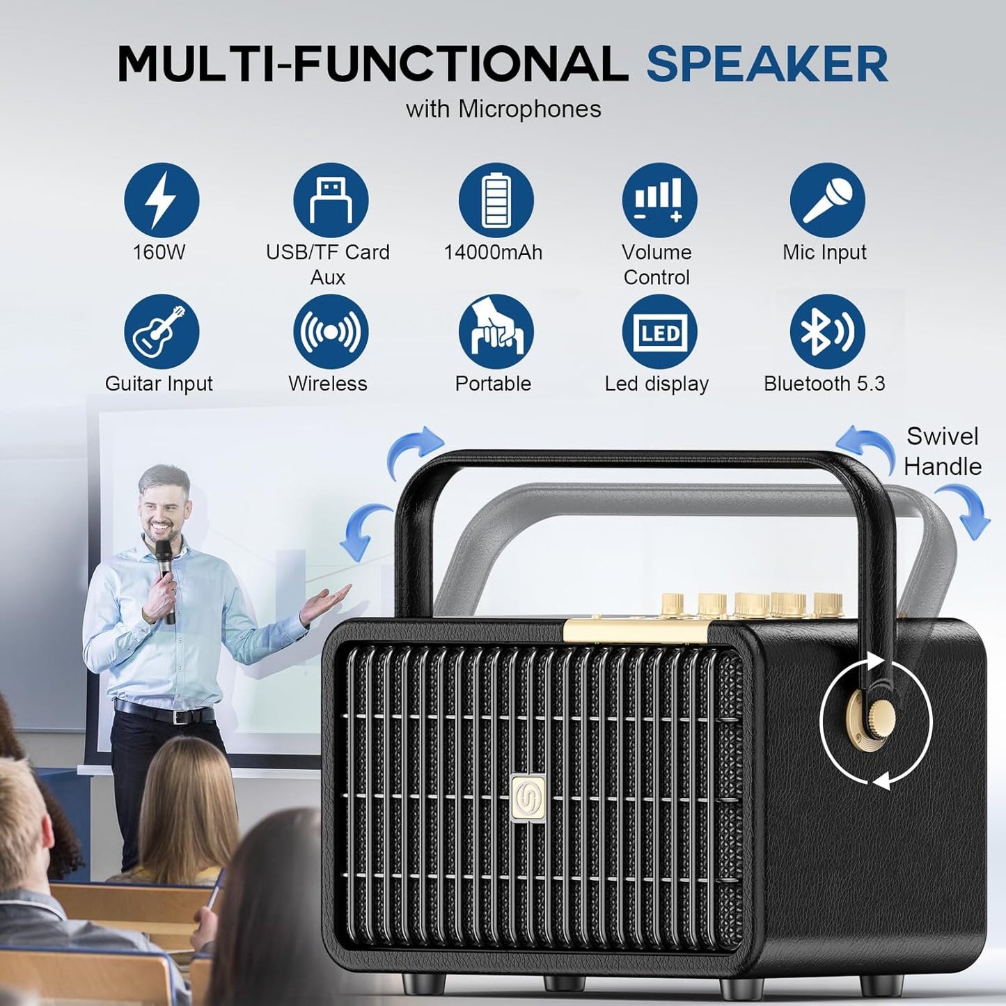 L400 Professional Karaoke Machine with 2 UHF Wireless Microphones for Adults, 320W Peak Bluetooth Speaker PA System with Bass/Treble Adjustment for Home Party Wedding Outdoor Christmas Events