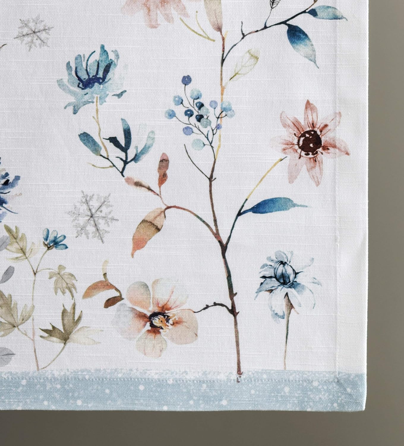 Maison d' Hermine Table Runner 100% Cotton Single Layer Table Runners 60 inches Long for Thanksgiving Christmas Decorations Home Kitchen Dining Party Wedding (Ice Florals, 14.5" x 60")