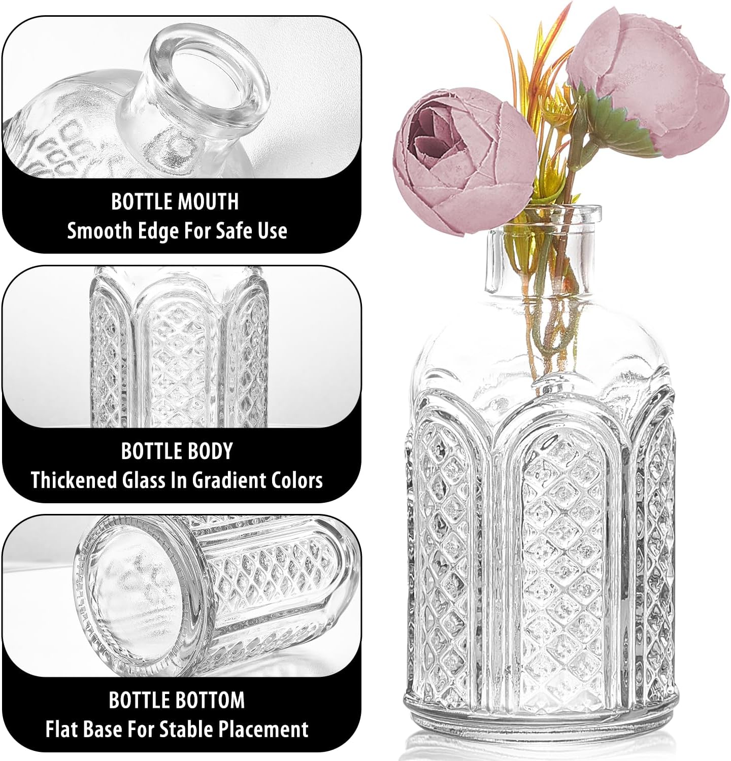 Glass Bud Vase Set of 12, Clear Bud Vases in Bulk, Small Flower Vases for Table Centerpieces, Mini Vintage Vases for Rustic Wedding Party, Bridal Shower, Home Decoration (12 Pack)