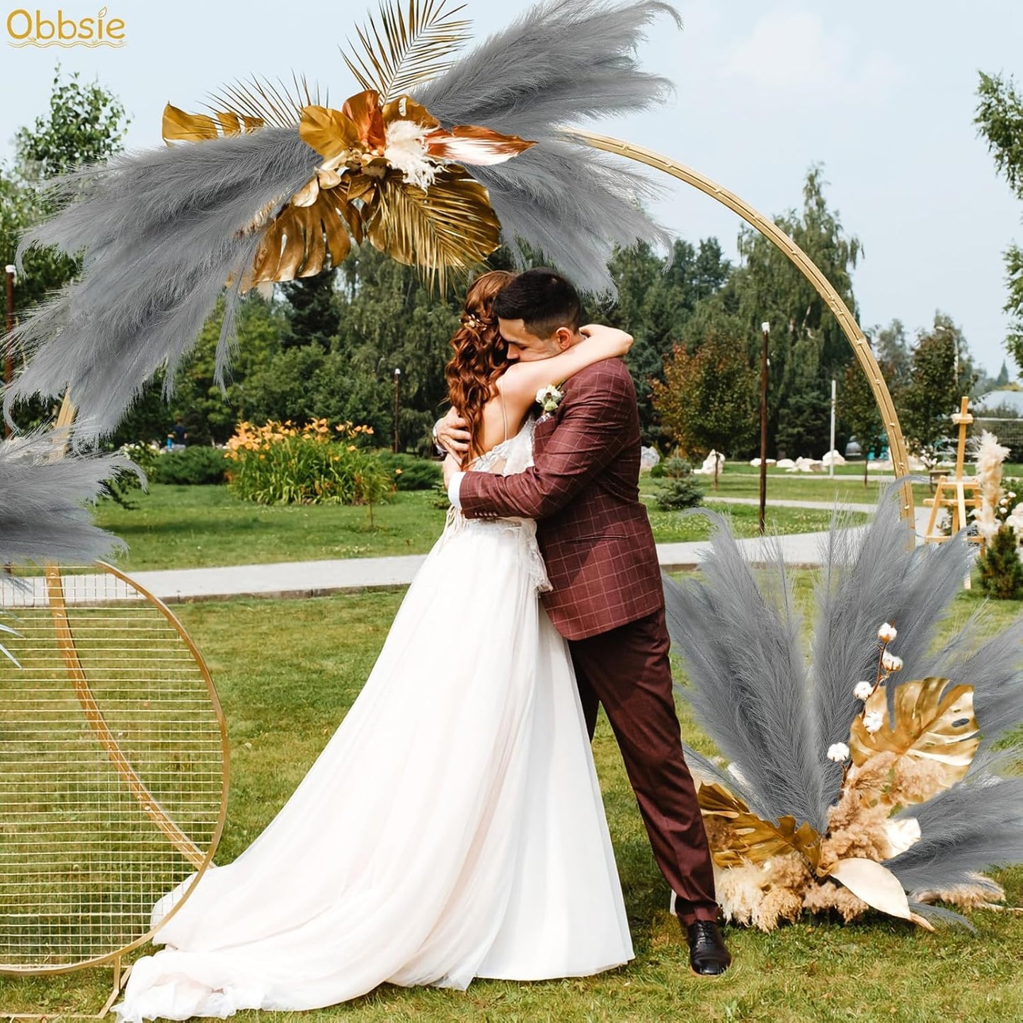 35" Faux Pampas Grass Decor Grey, 8pcs Large Tall Fluffy Artificial Pompous Grass Branches Floral Fake Pompas Grass Bulrush Floor Vase Filler Flower Arrangement for Home Wedding Boho Decor