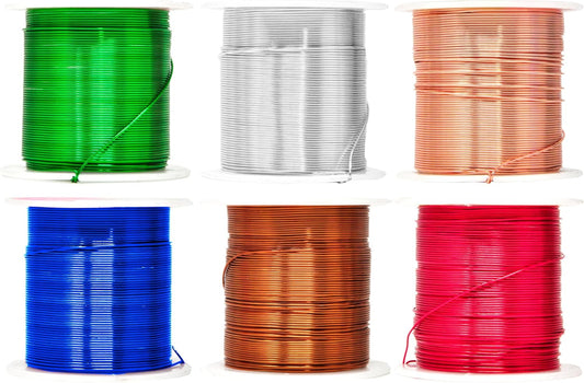 Mandala Crafts 22 Gauge Anodized Aluminum Craft Wire for Jewelry Making - 450 FT Colored Flexible Silver Copper True Blue Brown Red Kelly Green Wire - Bendable for Bonsai Armature Crafting Sculpting