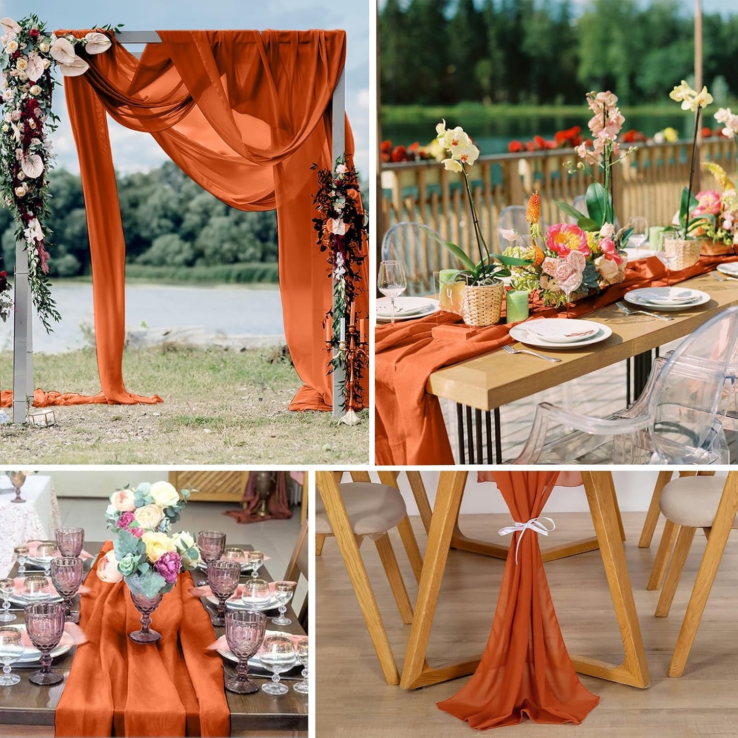 10 Pack 10ft Terracotta Chiffon Table Runners Wedding Table Runner Sheer Romantic Tulle Table Runner for Christmas Wedding Bridal Tea Party Baby Shower Birthday Party Table Decorations(120 x 12 in)