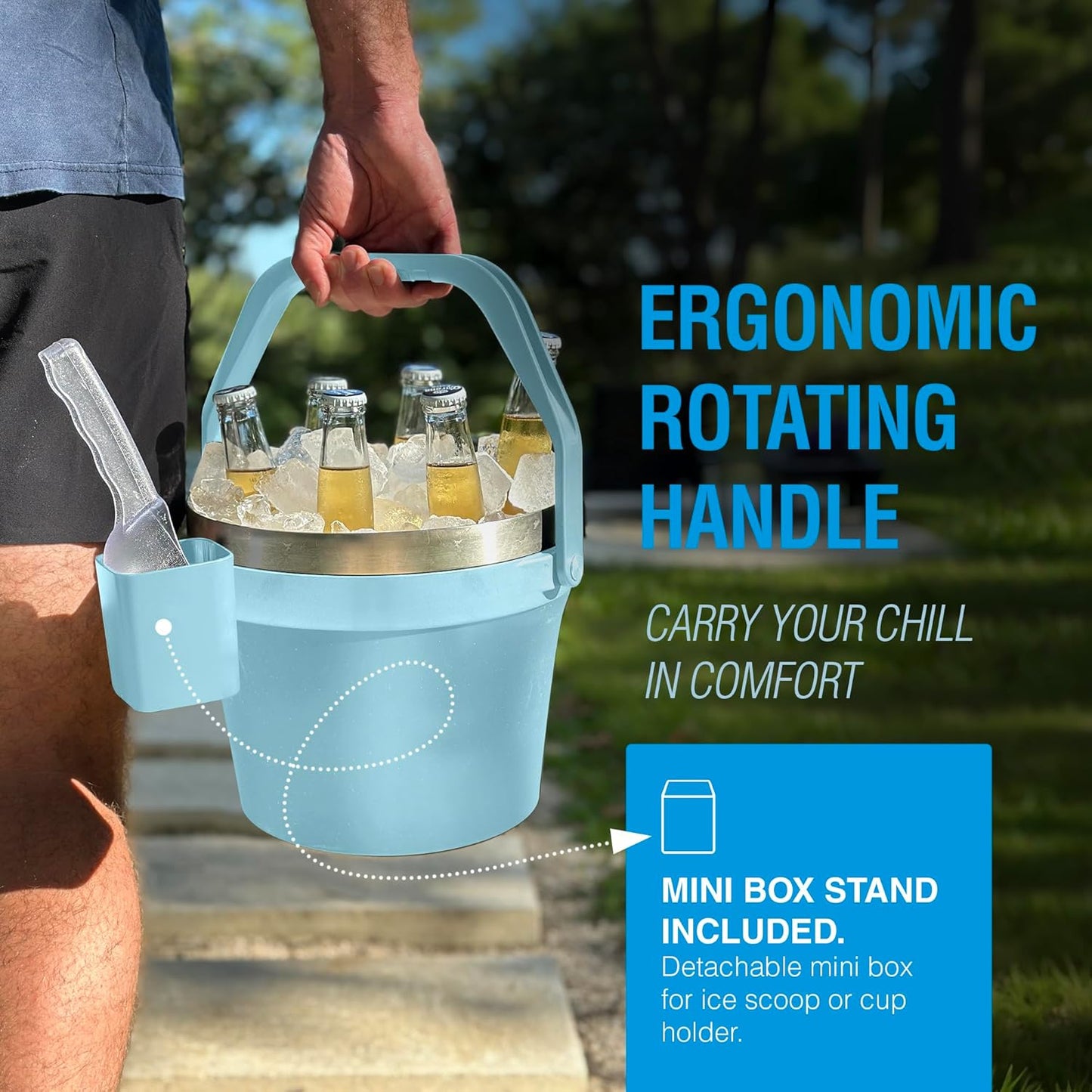 Insulated Ice Bucket with Lid & Scoop-XL Double-Walled, bar Essentials for Entertaining, Holiday Party, Stainless Steel Wine Chiller, Beverage Tub with Handle, Bottle Opener, Great Gift(Ocean Blue)