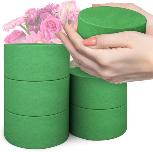 Max Shape 6Pcs Floral Foam Round Blocks, Large Wet and Dry Green Foam for Artificial and Fresh Flower Arrangement,Flower Foam Blocks for Wedding Party Decorations (3.15 Inch)