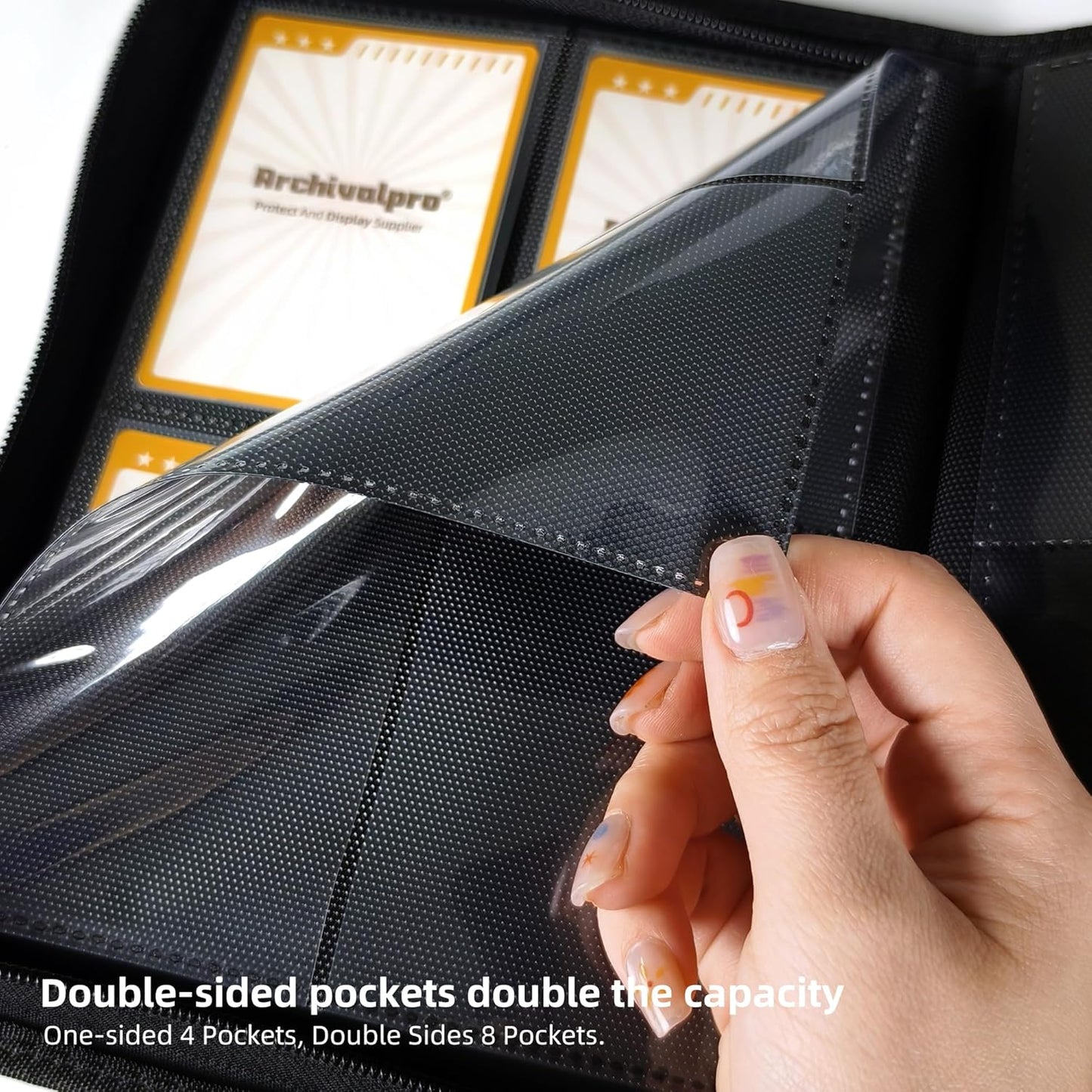 4 Pockets Premium Card Binder 160 Cards Trading Card Binders No Ring Card Storage Display Album(4 Pocket 160 Card Slot,Black)