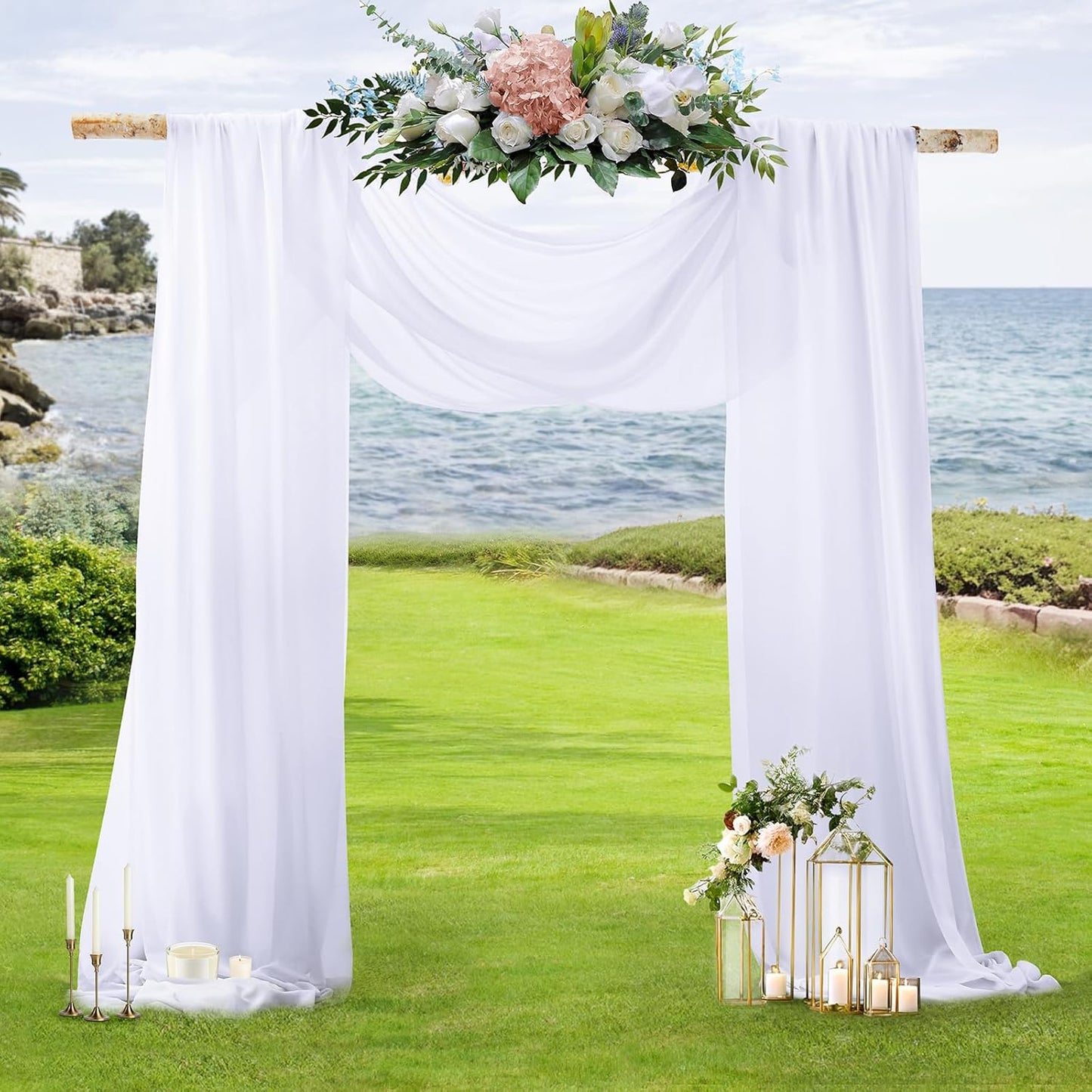 SiinvdaBZX 2 Panels Wedding Arch Draping Fabric 30" x 20Ft White Sheer Chiffon Fabric Outdoor Extra Long Decorative Drapery Fabric for Party Ceremony Ceiling Curtain Backdrop