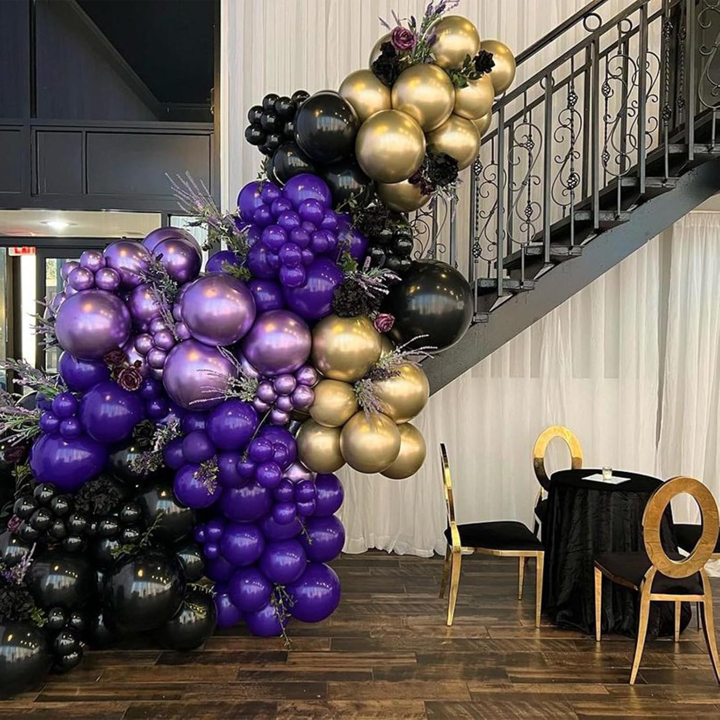 Purple and Black Balloons, 12 Inch Metallic Purple Black Party Balloons Confetti Latex Helium Balloon for Halloween Graduation Birthday Wedding Party Decorations