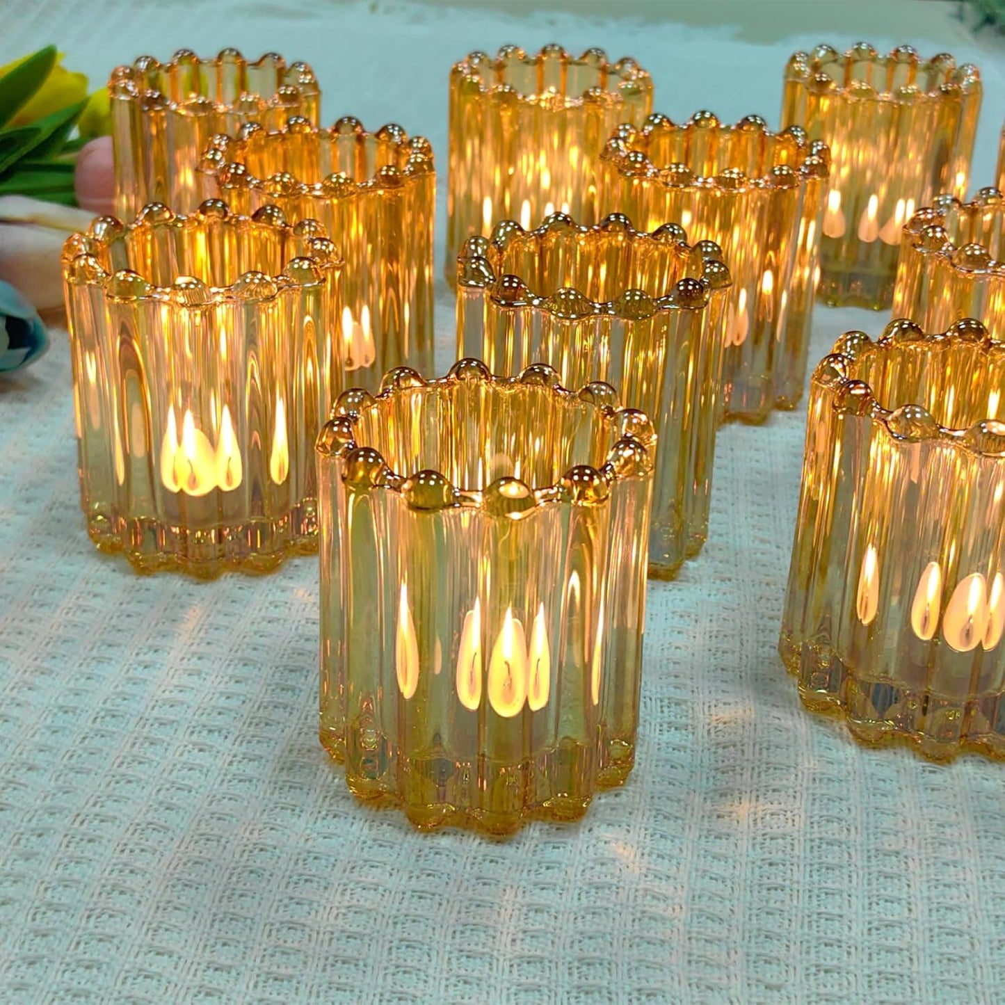 GOLDEAL 24Pcs Gold Glass Votive Candle Holders Tealight Holders Decorative, Tea Candle Holders Bulk,Candlestick for Wedding, Party,Dinner, Home Table Decor.