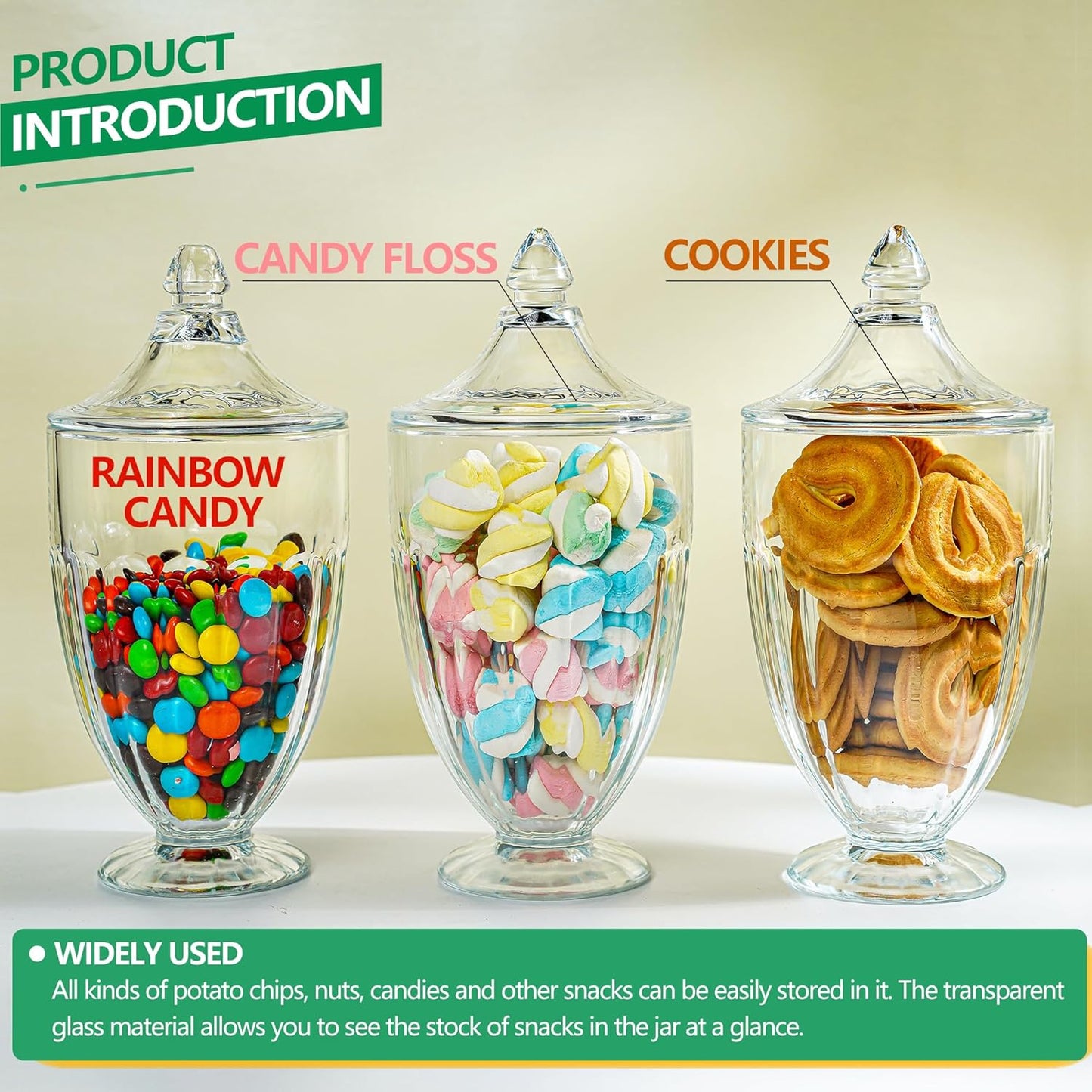 26oz Glass Decorative Candy Jars Clear Cookie Jar Storage Jar with Lid for Candy Buffet Wedding Decor Bathroom Storage Table Centerpiece