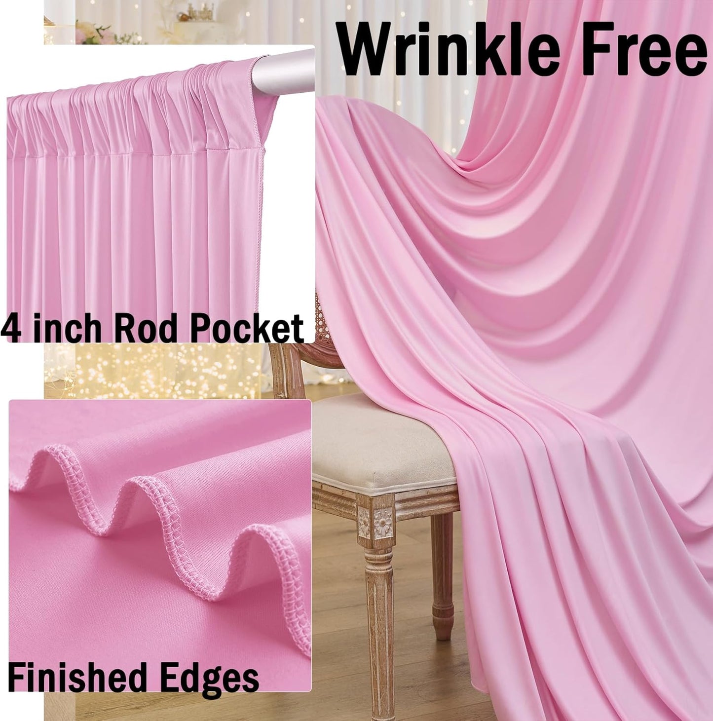 20ftx10ft Wrinkle Free Pink Backdrop Curtain for Parties, 4 Panels Silky Polyester Photo Backdrop Drapes Back Drop Cloth for Wedding Birthday Photography Background Baby Shower Decor