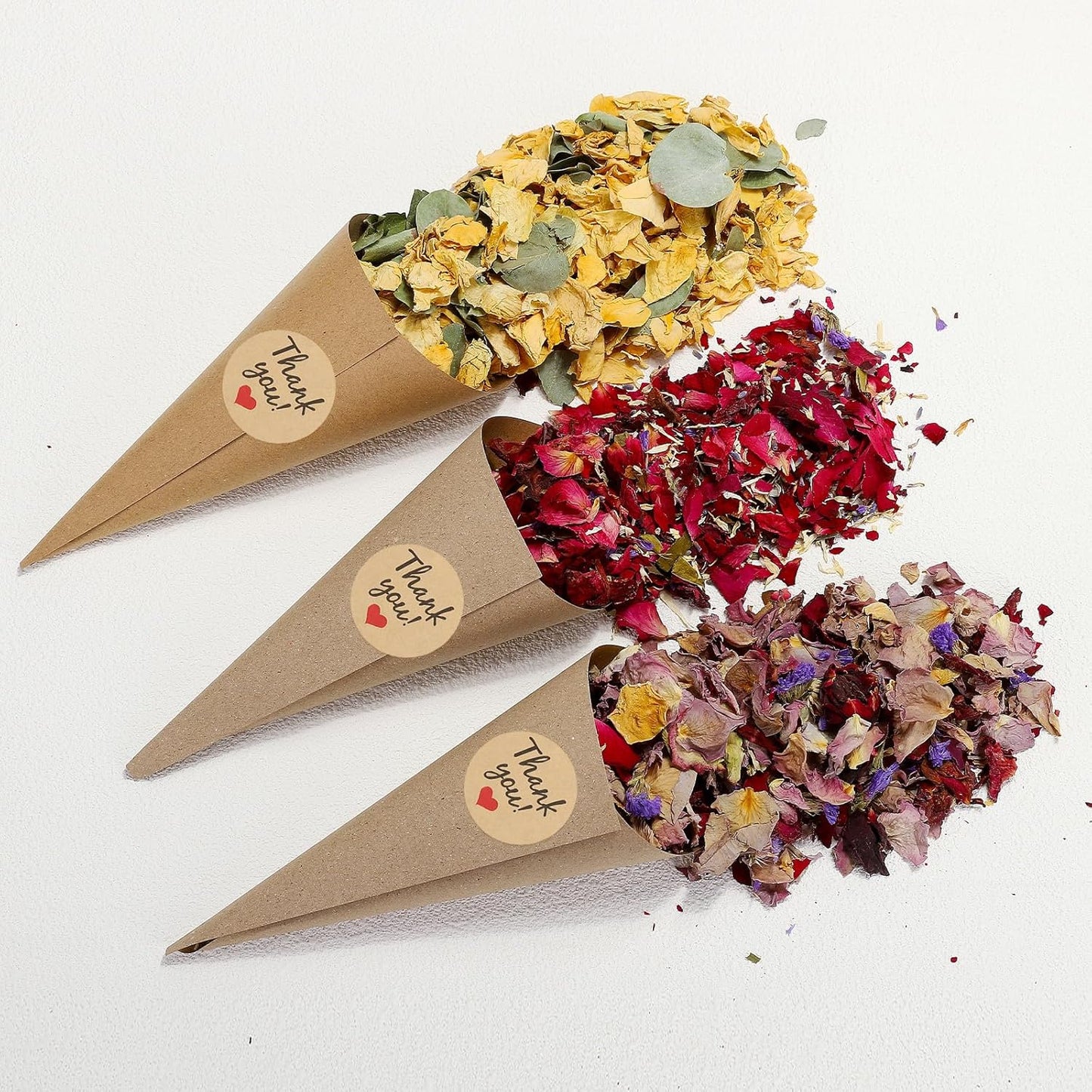 PATIKIL Dried Flower Confetti Cones, 30Pcs Paper Tapers Cone Holder with Dried Rose Petals / Sticker for Wedding Party Engagement Birthday DIY Decoration, Red
