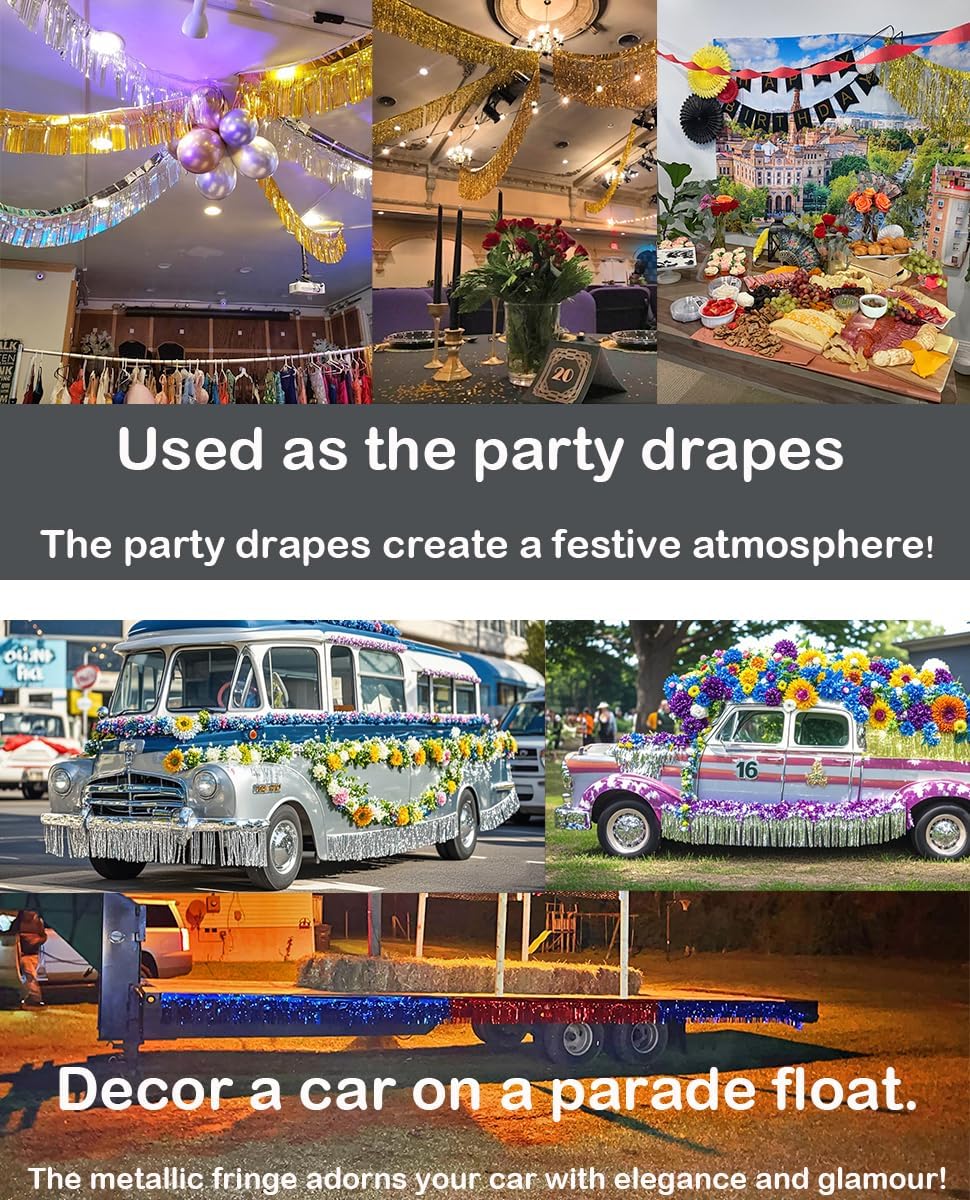 4 Pack Total 40 Feet Foil Fringe Garland Metallic Wall Hanging Drapes Tassel Skirting Tinsel Streamers Decorations for Parade Float Trailer Mardi Gras Party Birthday Wedding (Red)