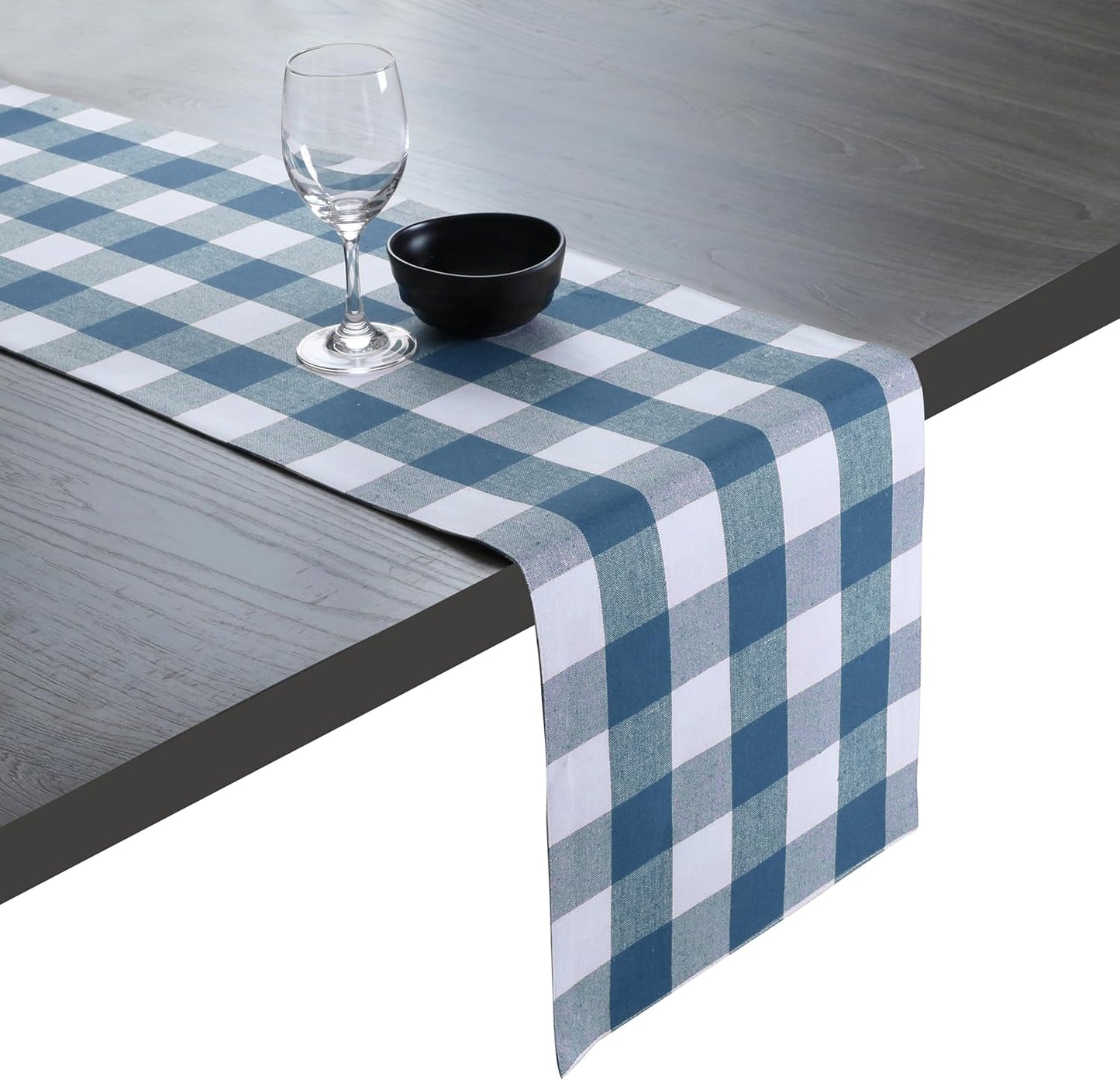 Native Fab Table Runner Buffalo Check Plaid 100% Cotton - 13x90 Inches Kitchen Dining Table Decoration for Indoor Outdoor Farmhouse Home Party Decor - Teal Green and White