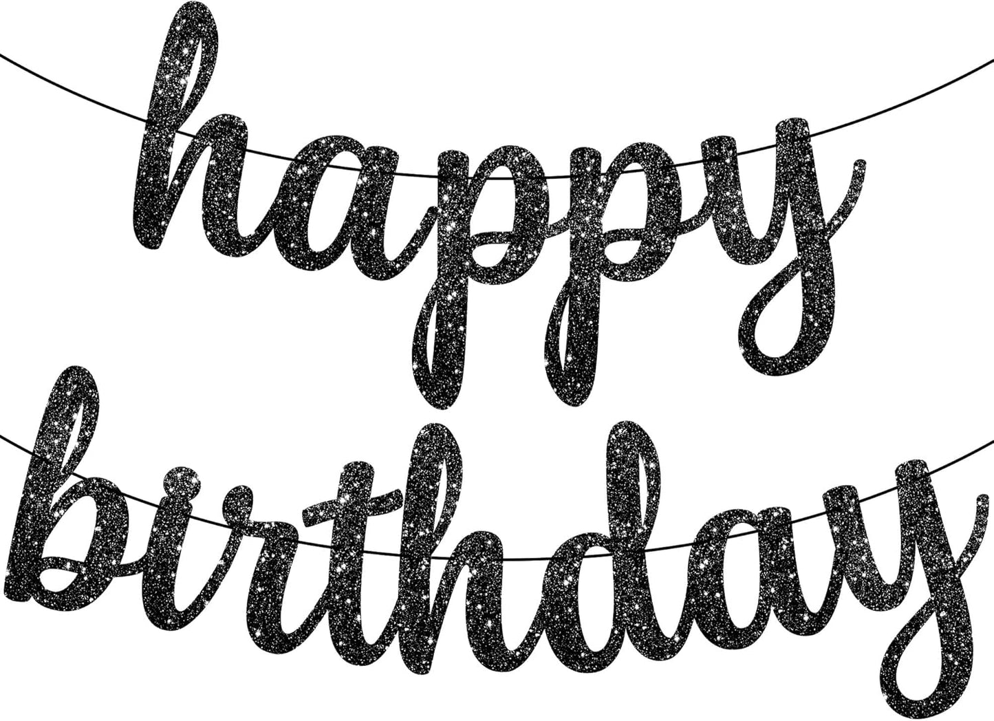 KatchOn, Glitter Cursive Black Happy Birthday Banner - Pre-Strung, 10 Feet | Happy Birthday Sign | Birthday Decorations for Women, Men, Boys and Girls | Halloween Birthday Party Decorations