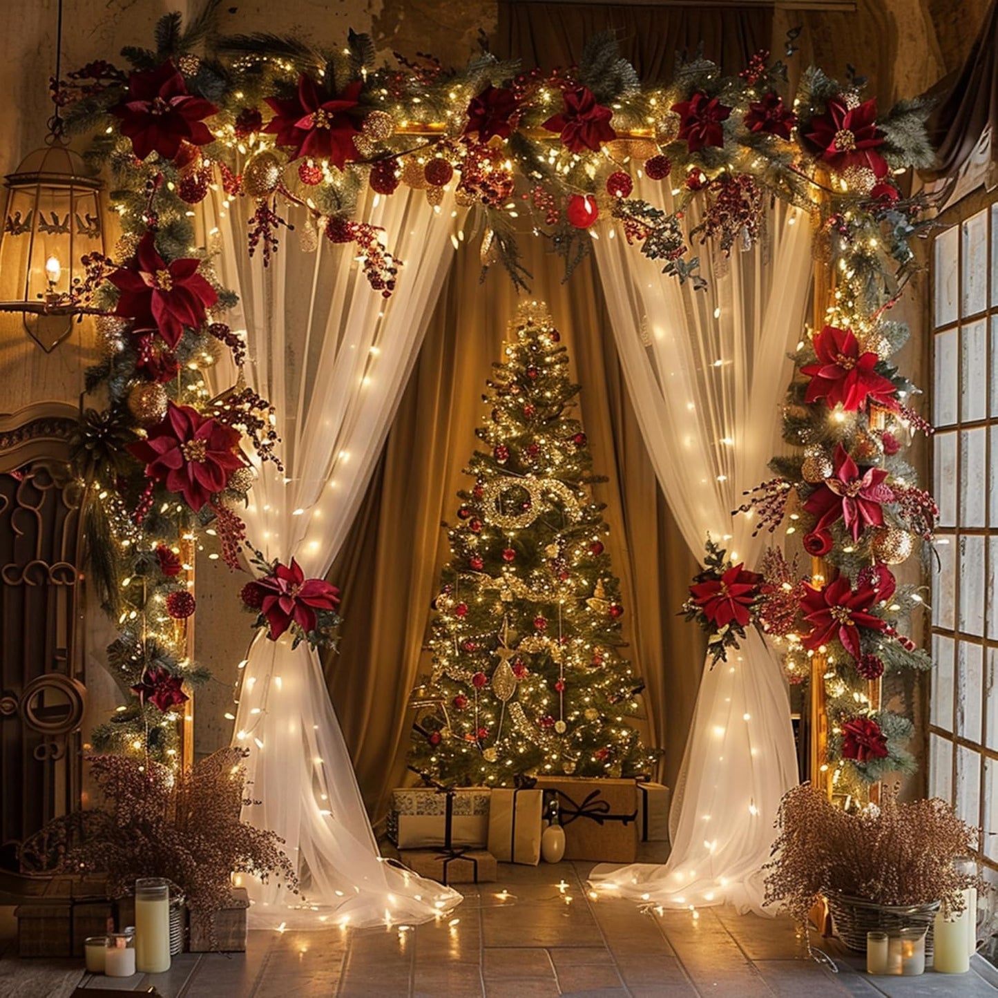 Tulle Backdrop Curtains with Lights String White 10FT X 8FT Sheer Curtain with Lights Tulle Curtains Backdrop for Wedding Birthday Party Baby Shower Photo Shoot (2 Panels 5x8FT)