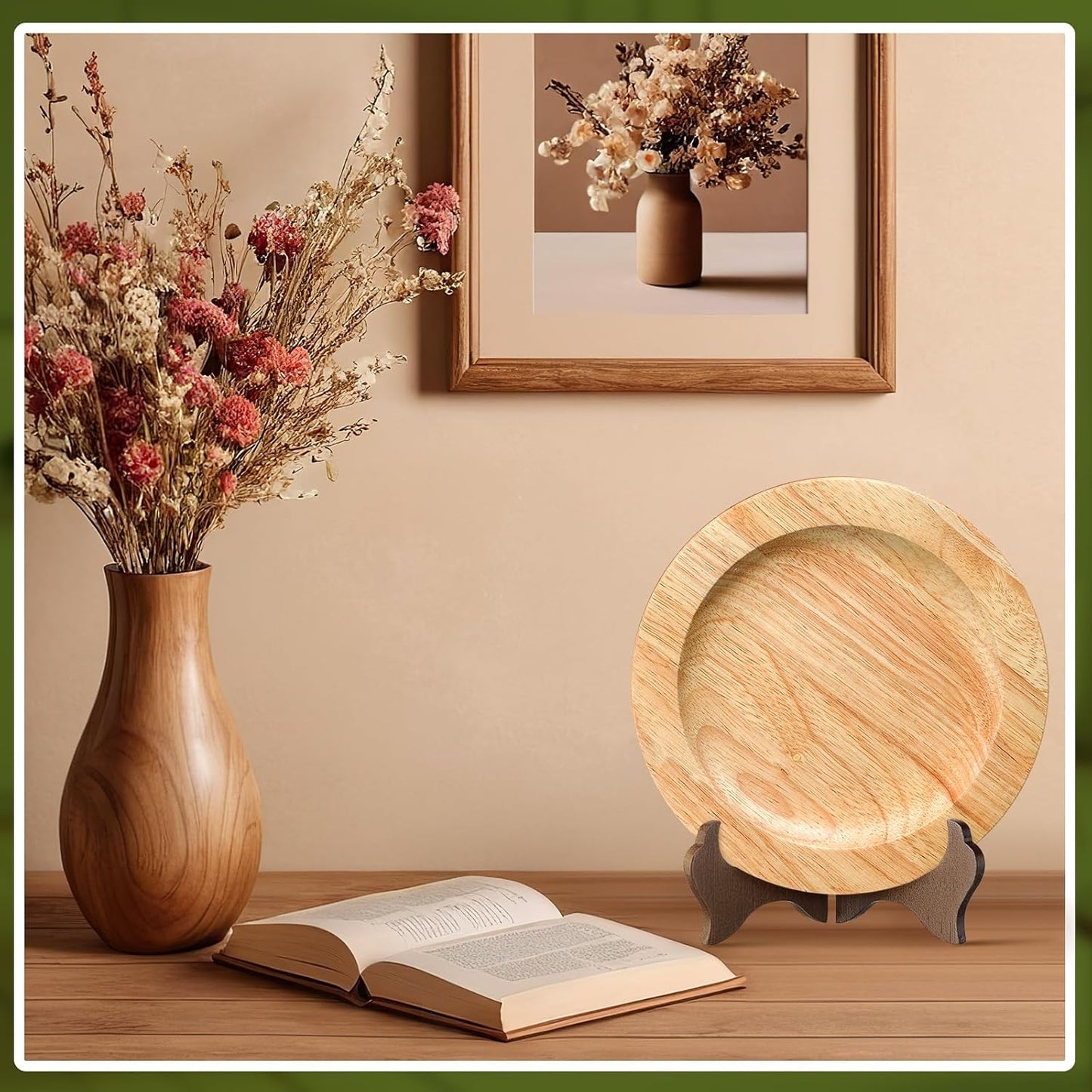 Tatuo 4 Packs Wooden Display Stand Decorative Plate Stands for Display Picture Frame Holder Easels(Brown,4 Inch)