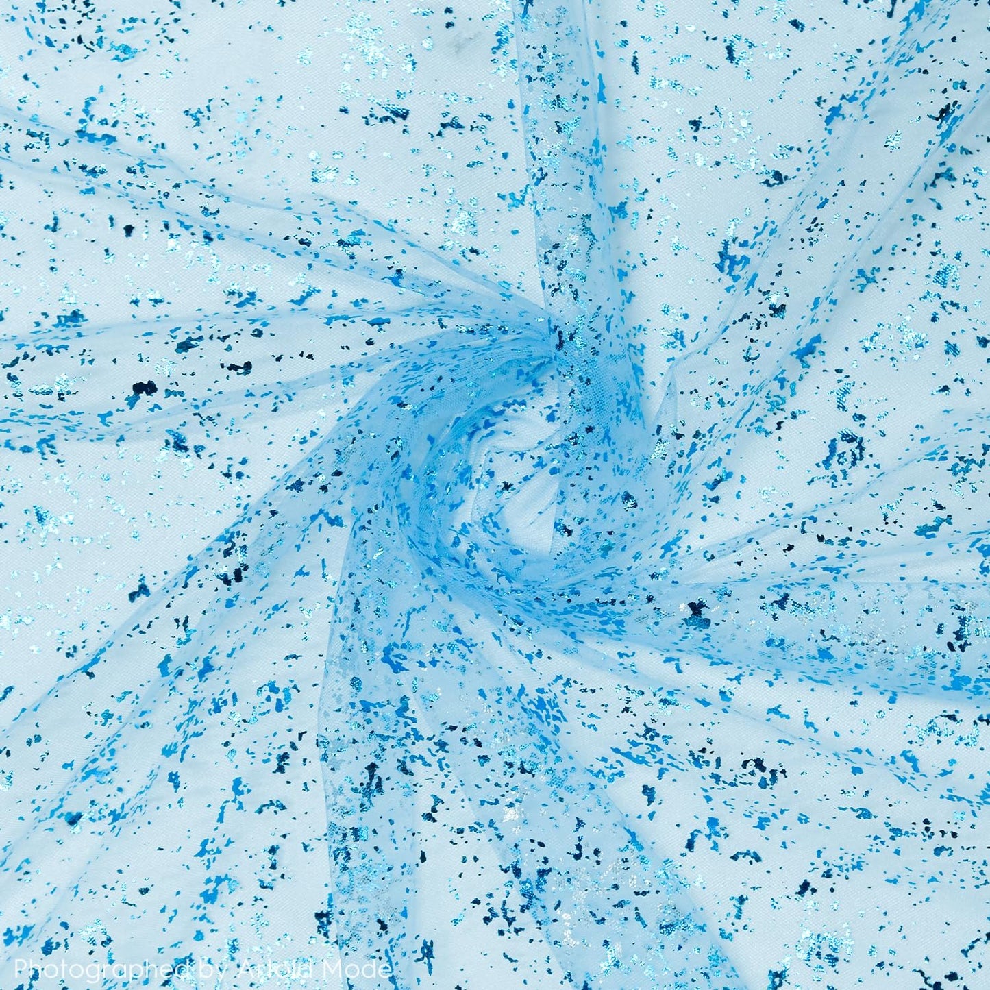 Artoid Mode 6PCS Light Blue Gauze Table Runner 120 Inch 10FT, Glitter Metallic Foil Sheer Dining Wedding Anniversary Holiday Table Decor for Home Party