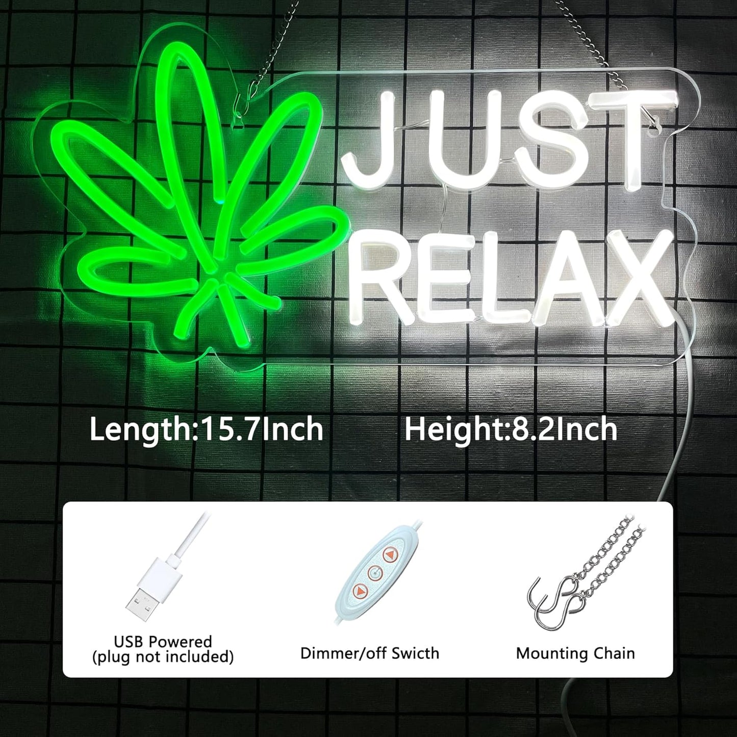 JUST RELAX Neon Sign Led Wall Decor Man Cave Neon Light Up Signs Wall Art for Home Room Bar Bedroom USB Powered 15.7"x8.2"