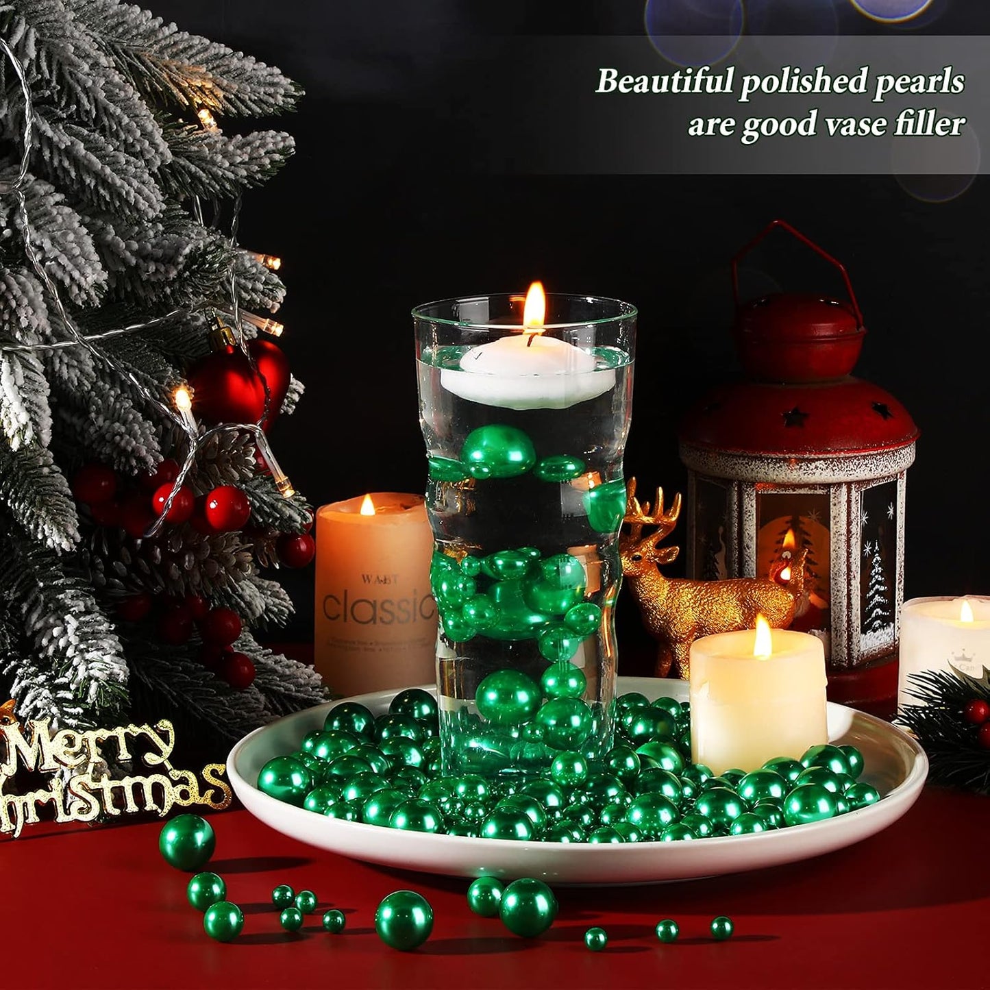 150 Pieces Vase Filler Faux Pearls Vase Makeup Beads No Hole Gloss Bead Mixed Sizes Round Pearl for Home Party Wedding Decor, 8/14/20 mm(Green)