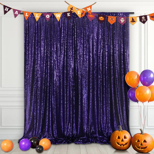 Eternal Beauty Purple Sequin Backdrop, 8x10 Ft Halloween Glitter Background Curtains for Shimmer Photography Party Wedding Birthday Back Drop Decor