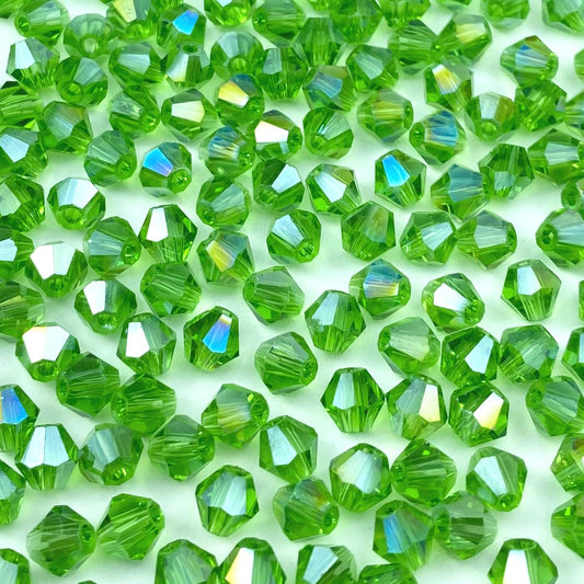 250pcs 6mm Bicone Crystal Glass Beads Loose Spacer Beads Faceted Craft Beads for Jewelry Making DIY Necklace Bracelet Earring Wind Chimes Suncatchers Ornamen(Grass Green AB)