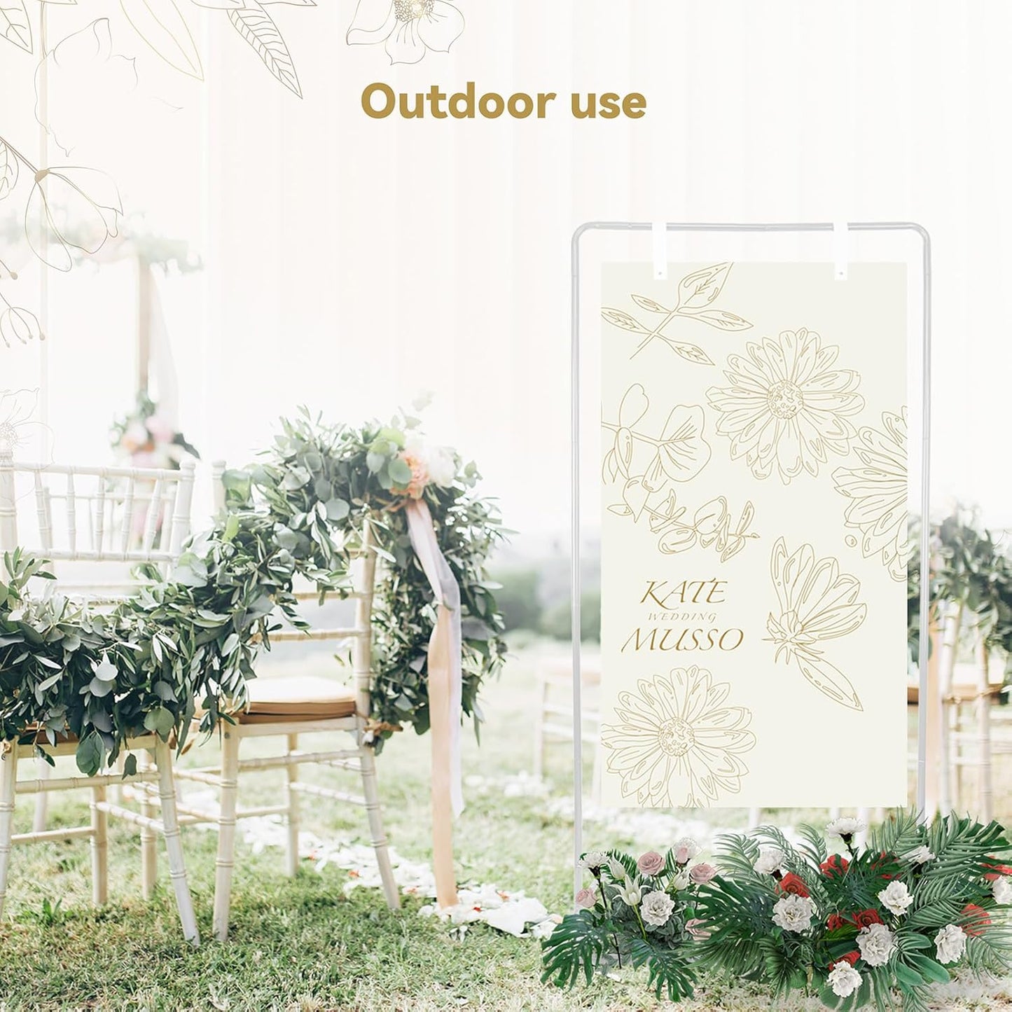 Wedding Sign Holder, Adjustable Welcome Sign Stand w/ Leather Hanging Strap, Satin Ribbon & Carry-on Bag, Heavy Duty Easel Stand for Wedding Seating Chart, Display & Poster (White)