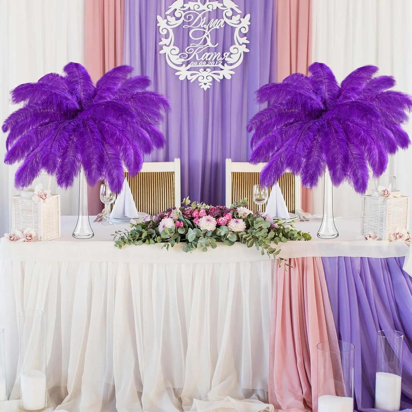 Maitys 90 Pcs Large Natural Ostrich Feathers Bulk 14-16 Inch (35-40cm) 12-14 Inch (30-35cm) 10-12 Inch (25-30cm) Ostrich Feathers Plumes for Centerpieces Wedding(Purple)
