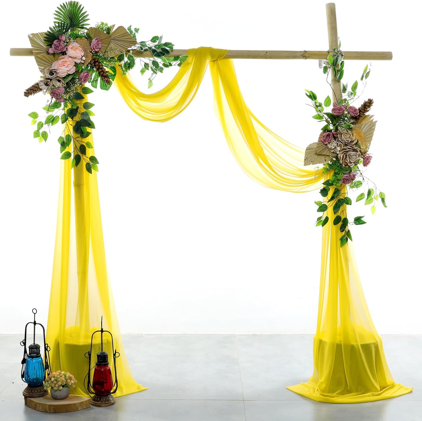 VDS Pack of 1 Panel (30 Inch X 40 Feet) Wedding Arch Draping Fabric Sheer Chiffon Fabric Drapery for Wedding Ceremony Reception Swag Backdrop Canopy Chuppah ARBO Altars Decoration (Yellow)