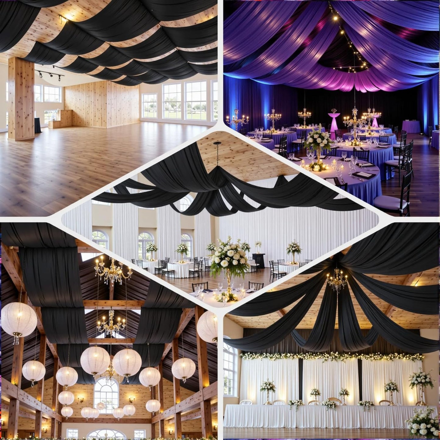 PartyVillage 20ftx40ft Black Ceiling Curtain for Halloween Parties – 4 Panels Wrinkle-Free 40 FT Long Tent Draping Curtains for Wedding, Birthday & Theme Parties, 40ft Height with Rod Pocket
