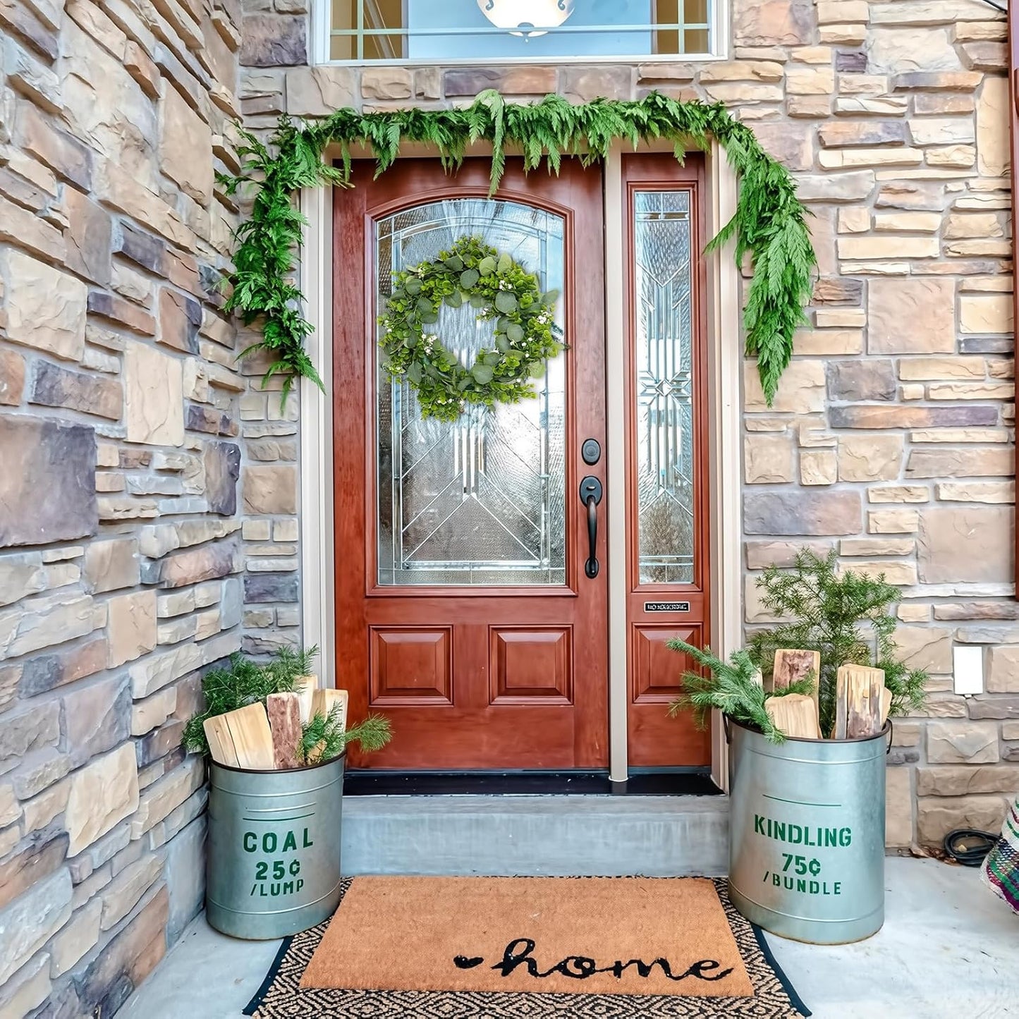 MAKHOT Artificial Porch Decor Greenery Wreath, Eucalyptus Leaf Wreath, Suitable for Indoor and Outdoor use on Home Decor and Farmhouse-Style Front Doors, Suitable for Spring, Summer, Fall, and Winter