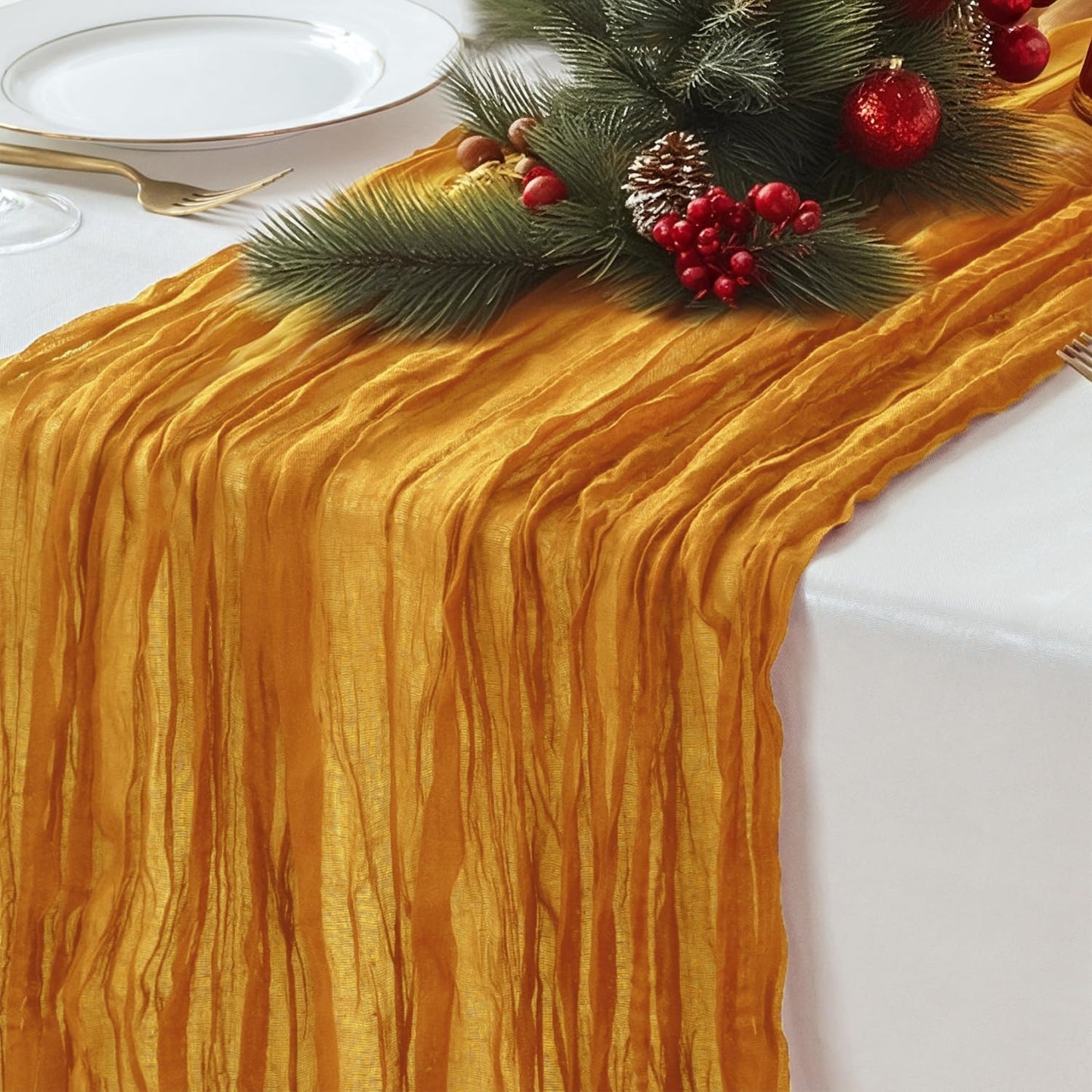 Sioloc Yellow Cheesecloth Table Runner Fall Autumn Decor for Home 10ft Table Cloth for Wedding Birthday Party Halloween Thanksgiving Decorations
