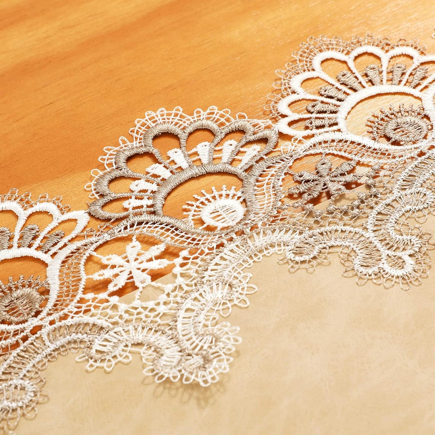 Vintage Lace Dining Table Runner, Small Macrame Coffee Table Runners 48 inches Long for Kitchen Home Christmas Party Decorations (16x48 inch, Beige)