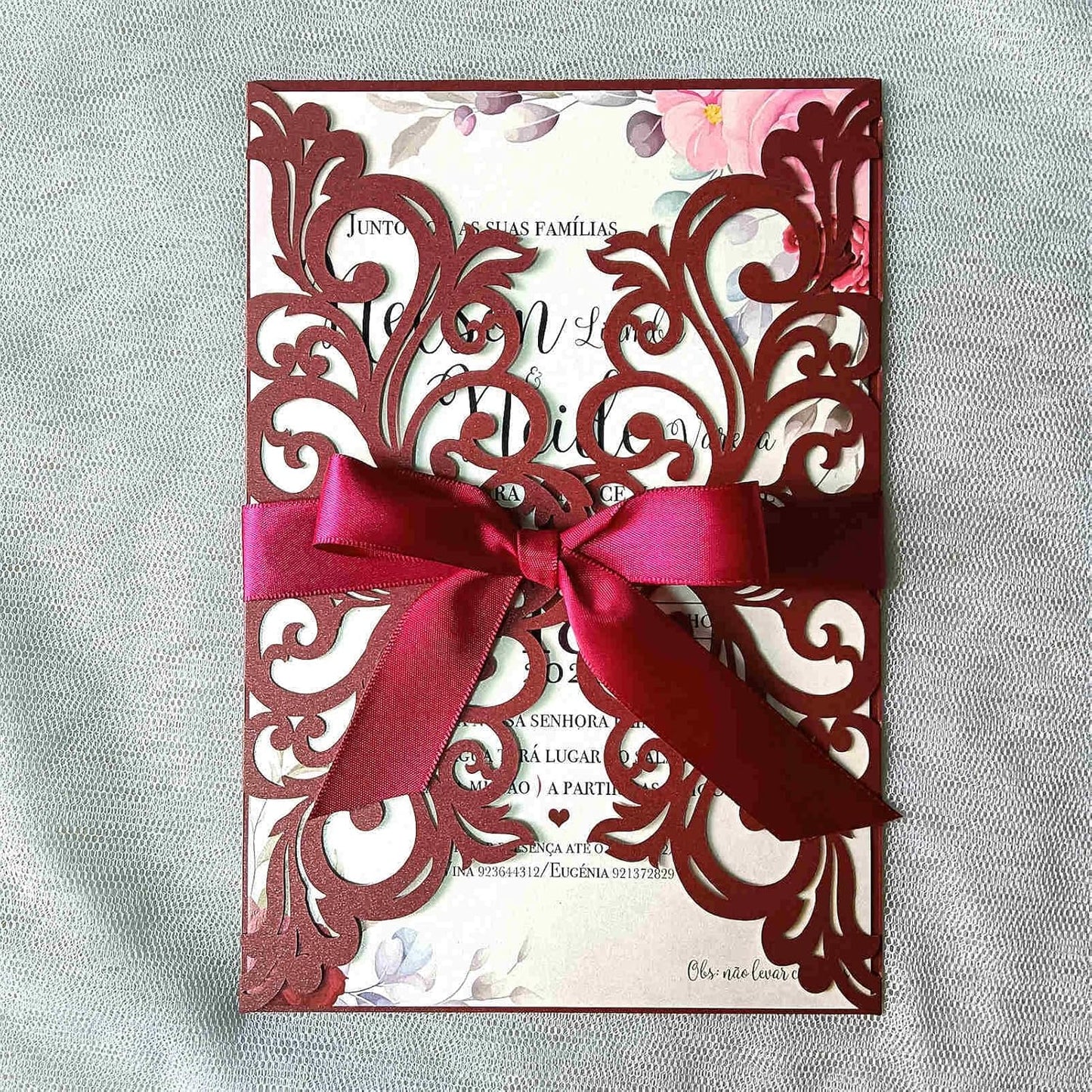 25PCS Laser Cut Burgundy Wedding Invitations Cards with Envelopes,Blank Inner Sheets,Ribbons for Wedding Bridal Shower Quinceañera Engagement Birthday Invites, (B001)