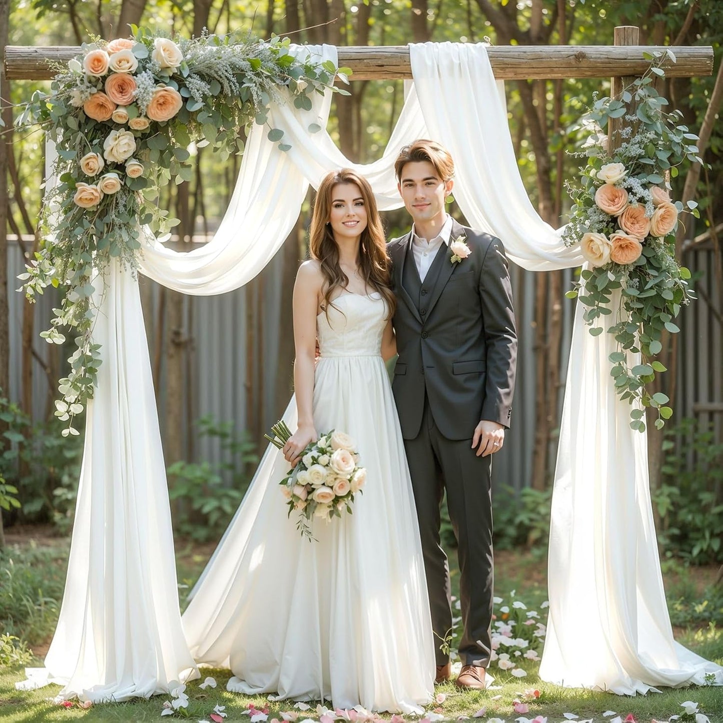 Wedding Arch Draping Fabric,2 Panels 18FT White Wedding Arch Drapes Chiffon Fabric Drapery Arch Decorations for Ceremony Reception Party Ceiling Backdrop