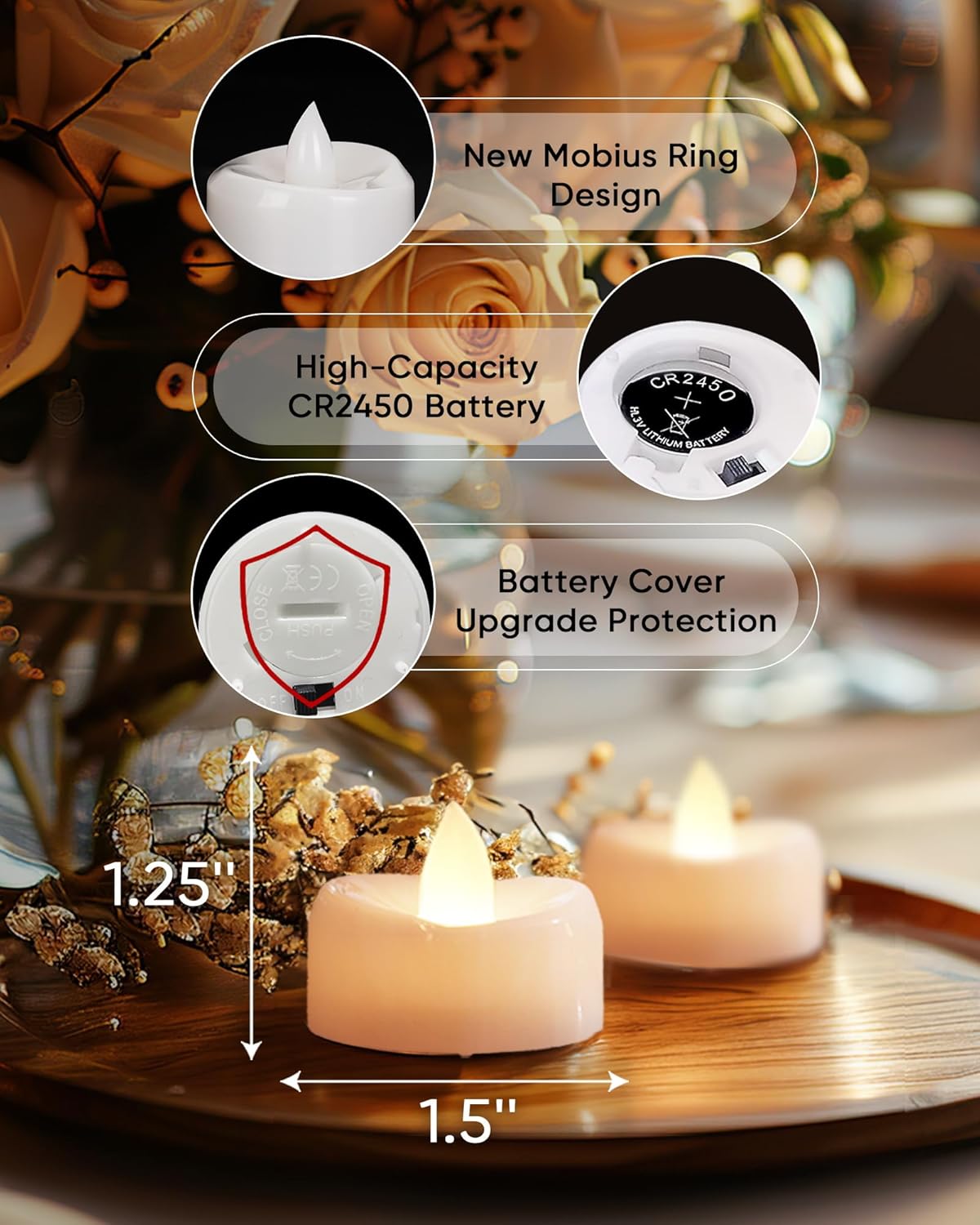 Remote Candles, 24PCS Flameless Tea Lights Candle Battery Operated with Timer, 400+Hours Remote Control LED Tea Lights Votive Candle - 1.5'' D X 1.25'' H- Warm White Light